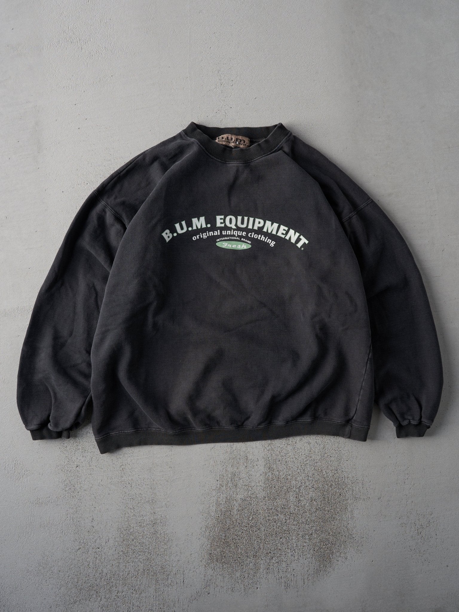 Vintage 90s Faded Black BUM Equipment Boxy Crewneck (XL)