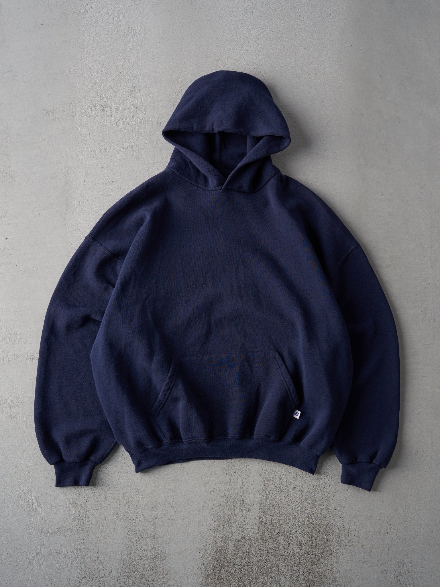 Vintage 90s Navy Russell Athletics Boxy Blank Hoodie (XL)
