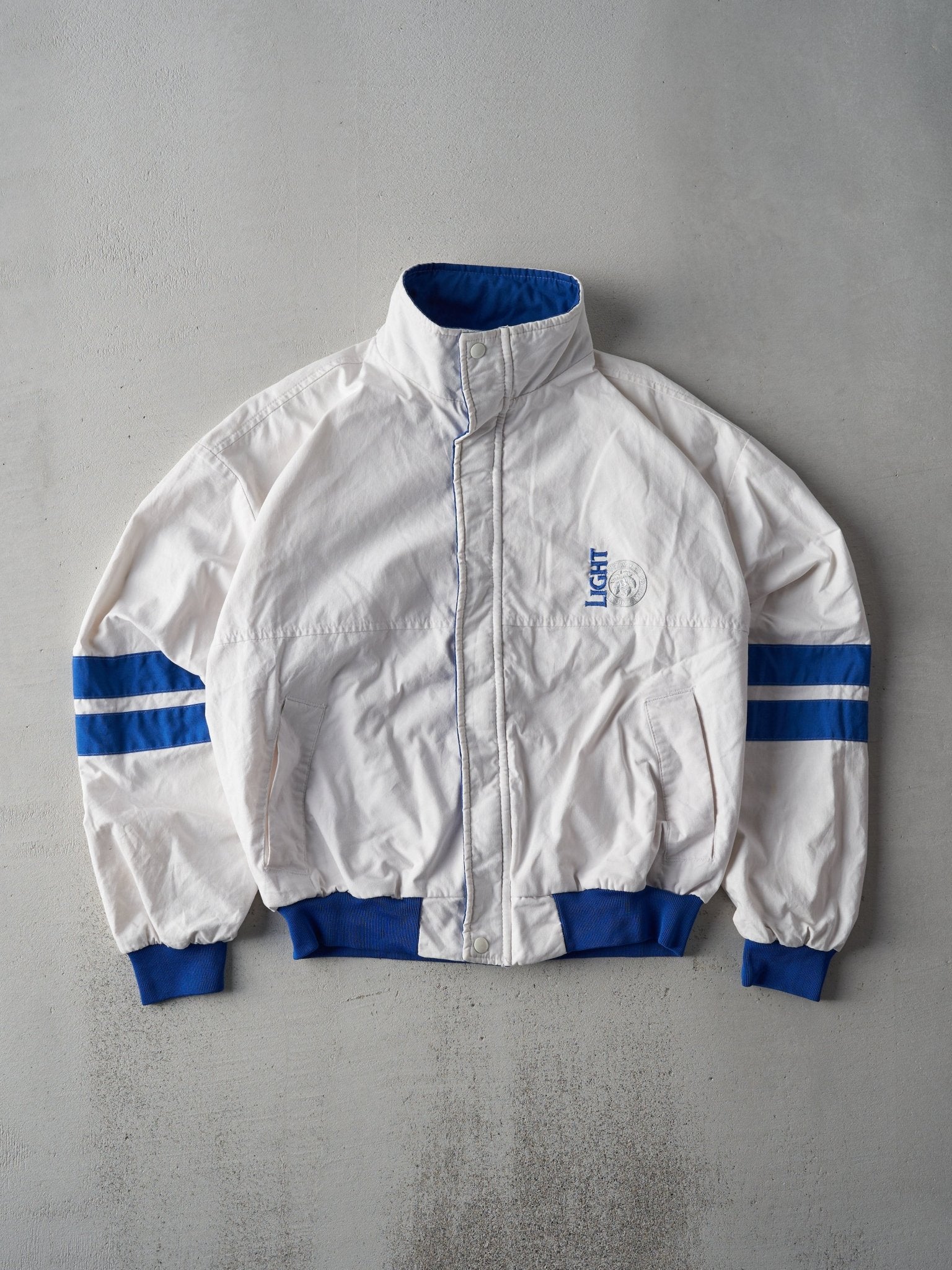 Vintage 90s White and Blue Light Beer Jacket (L)