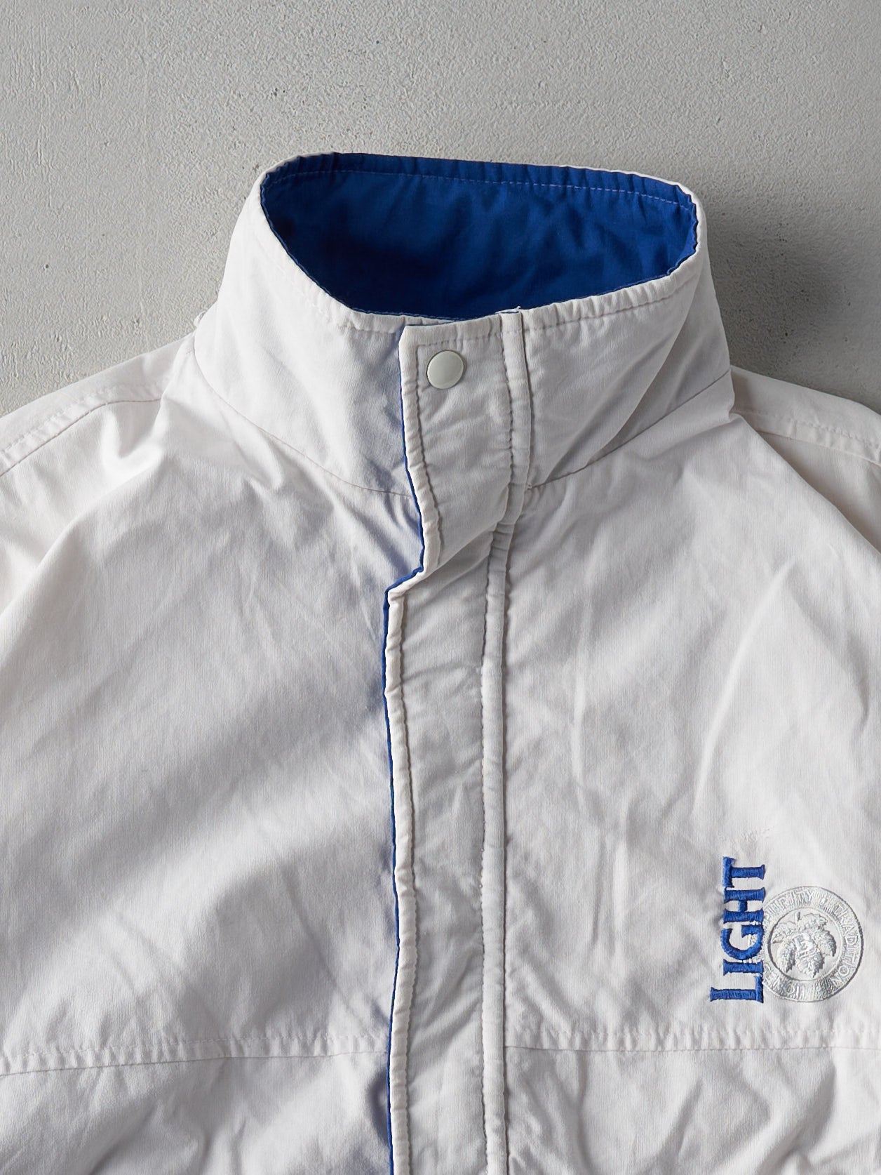 Vintage 90s White and Blue Light Beer Jacket (L)