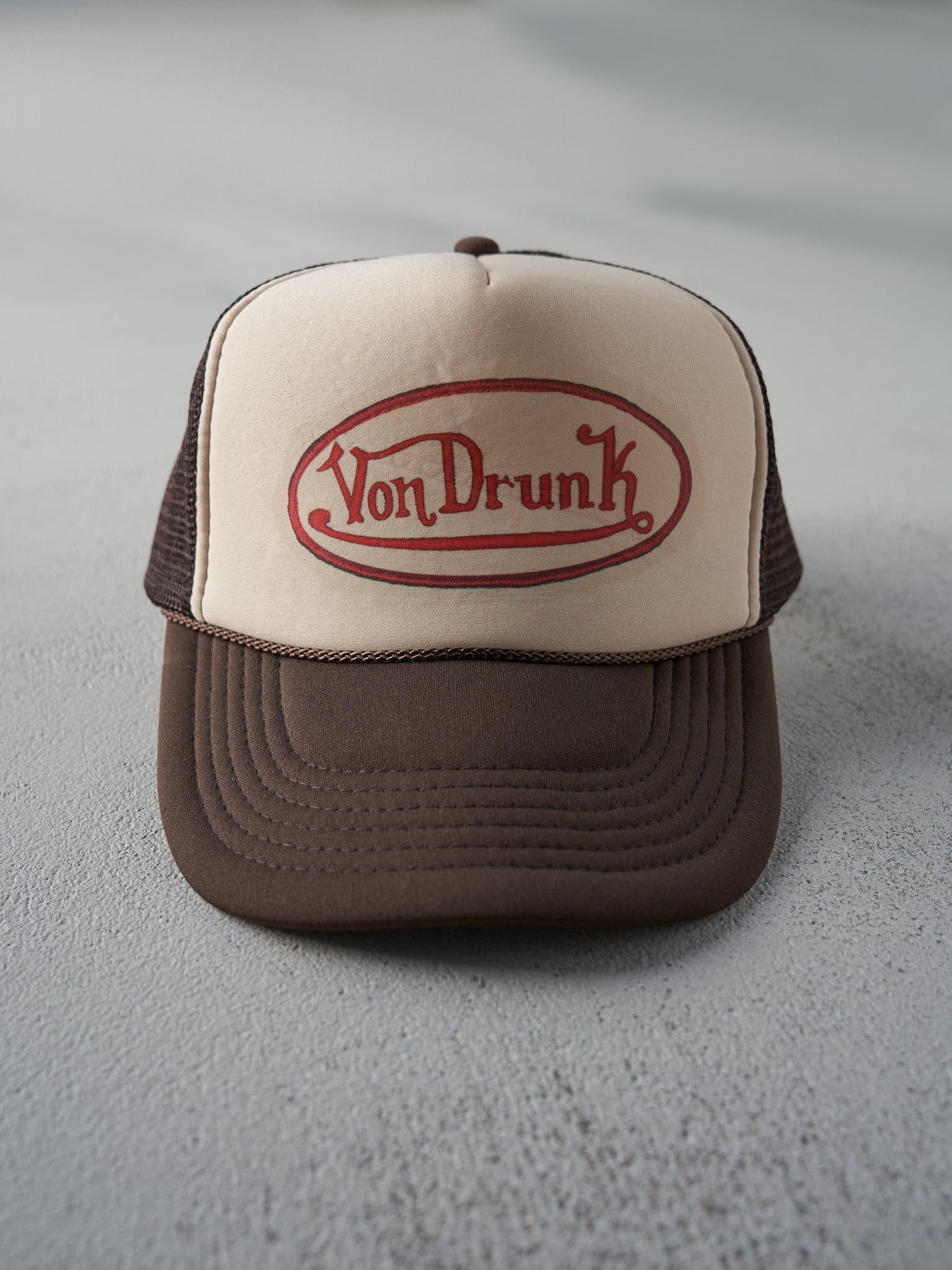 Vintage Y2K Chocolate Brown Von Drunk Trucker Hat