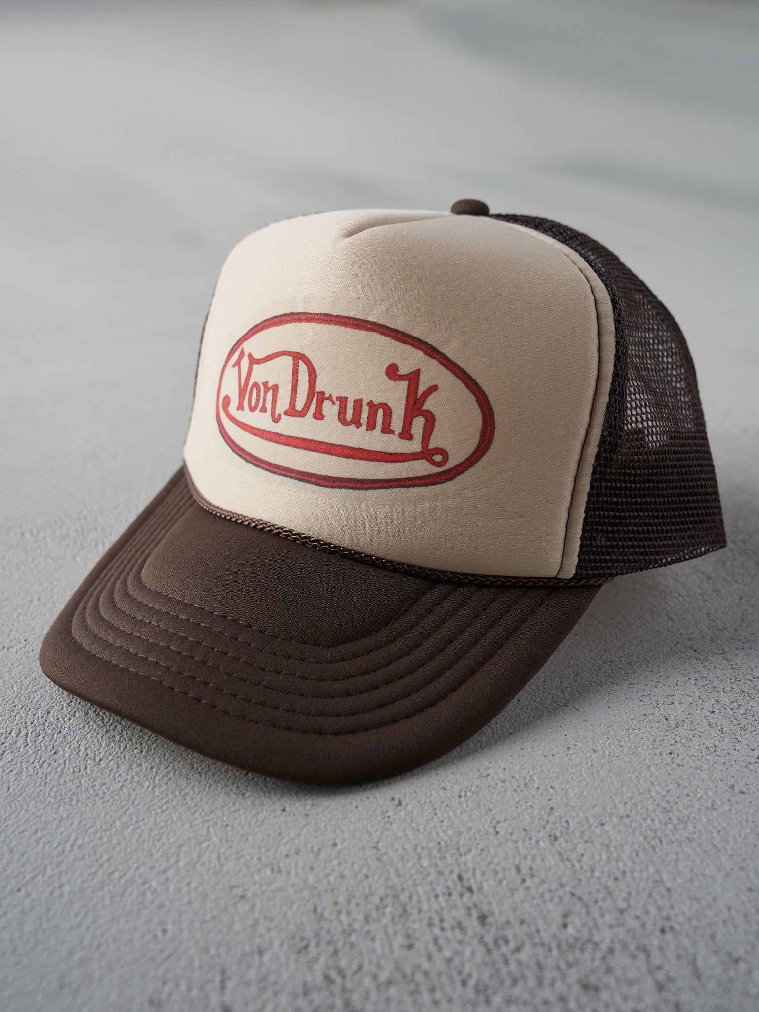 Vintage Y2K Chocolate Brown Von Drunk Trucker Hat