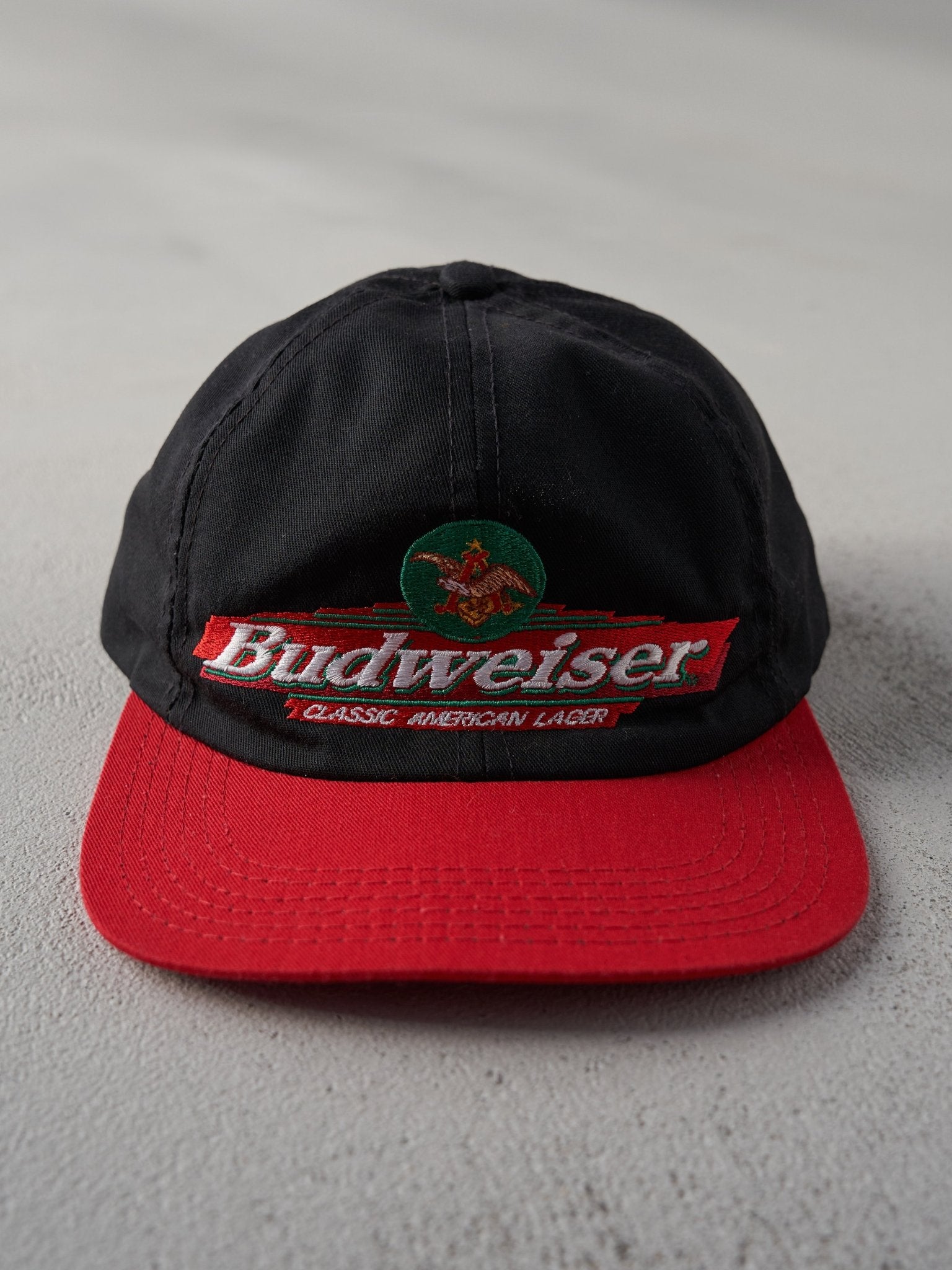 Vintage 90s Black and Red Budweiser Snapback Hat