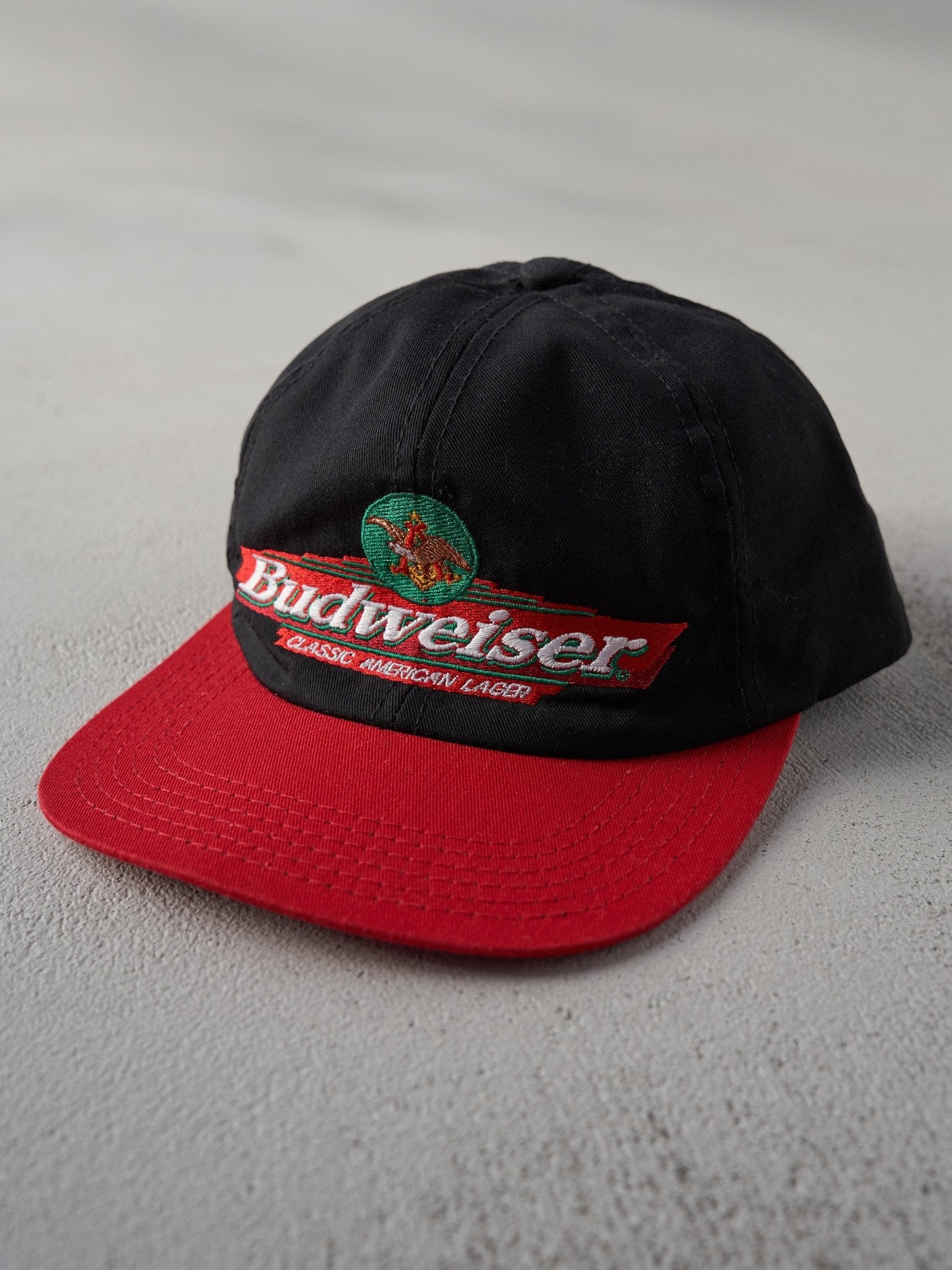 Vintage 90s Black and Red Budweiser Snapback Hat