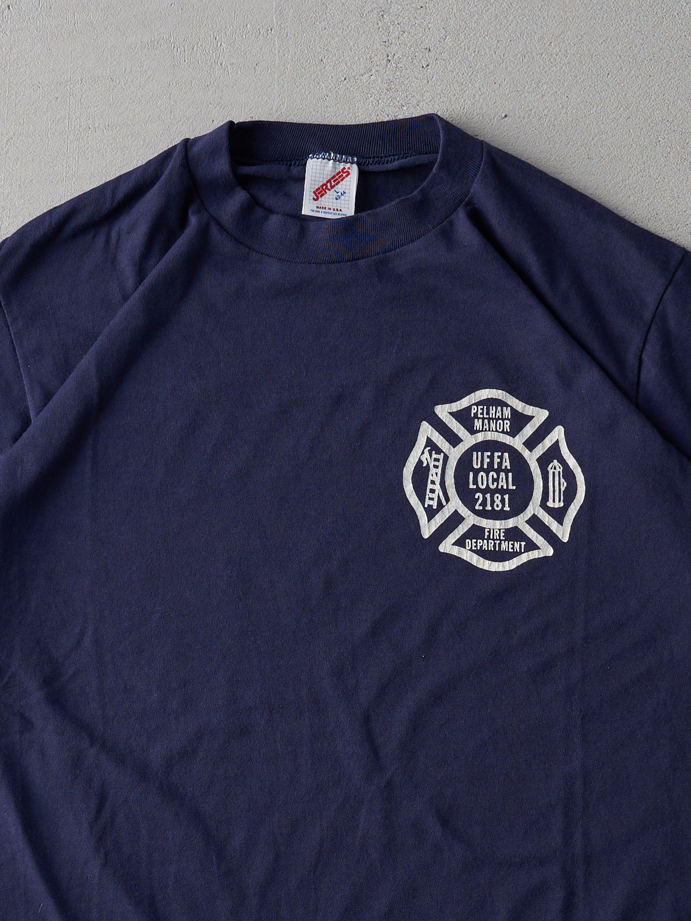 Vintage 90s Navy Pelham Manor Fire Department Single Stitch Tee (M)