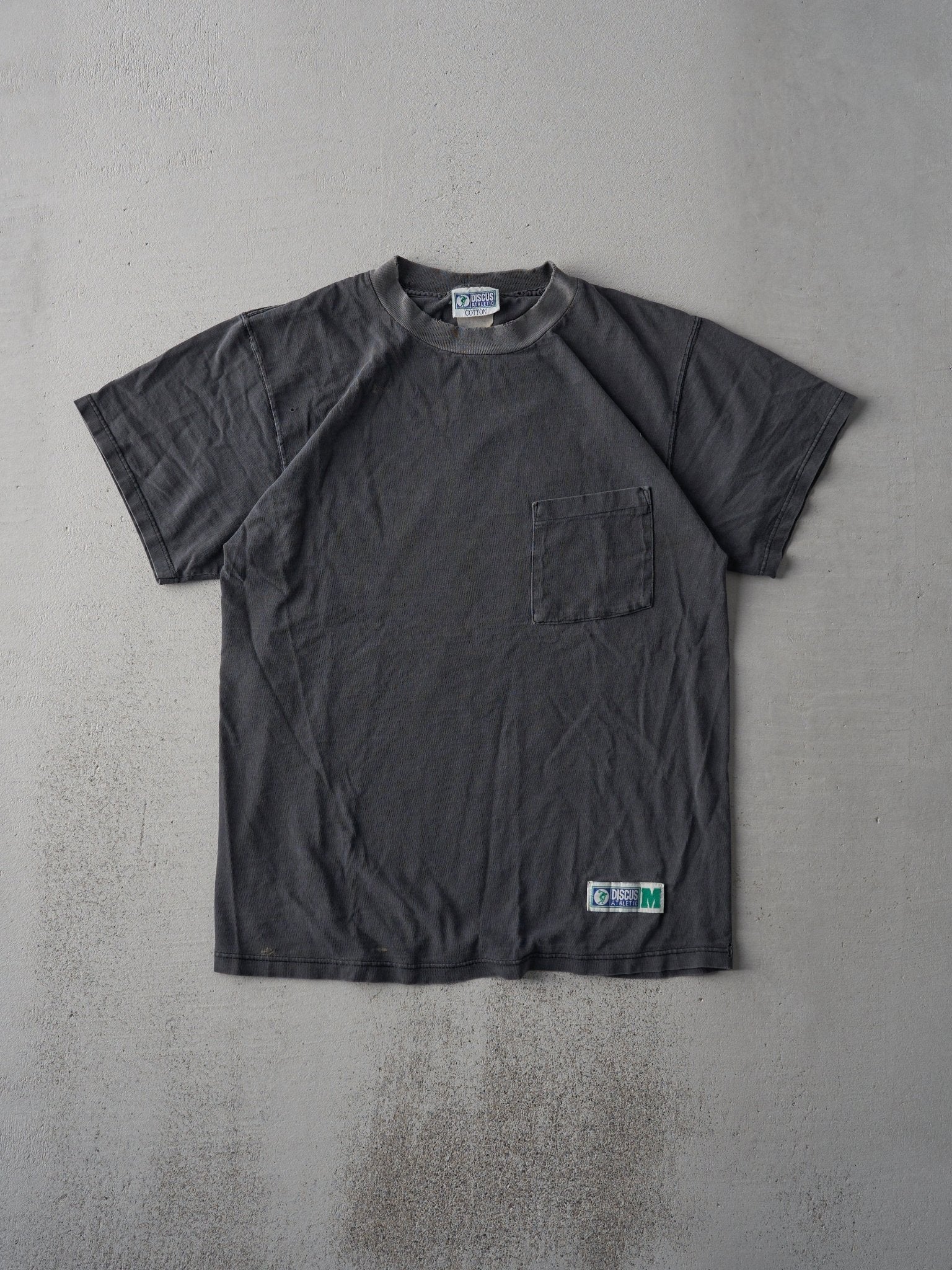 Vintage 90s Charcoal Grey Discus Athletic Blank Pocket Tee (S/M)