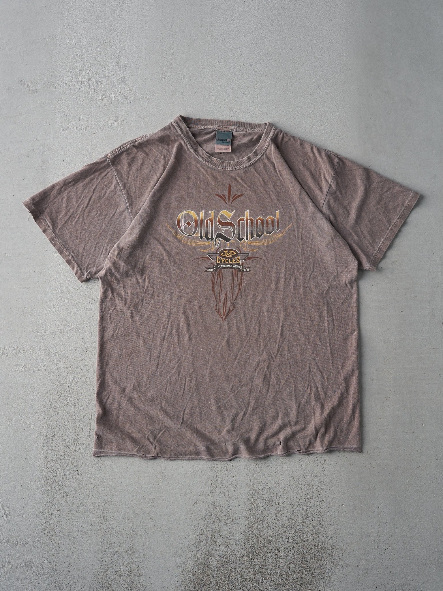Vintage 09' Washed Brown J+P Cycles Old School Tee (M)