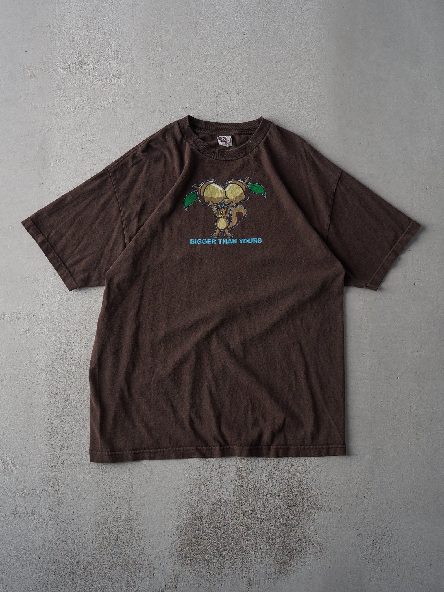 Vintage Y2K Chocolate Brown "Bigger Than Yours" Tee (L)