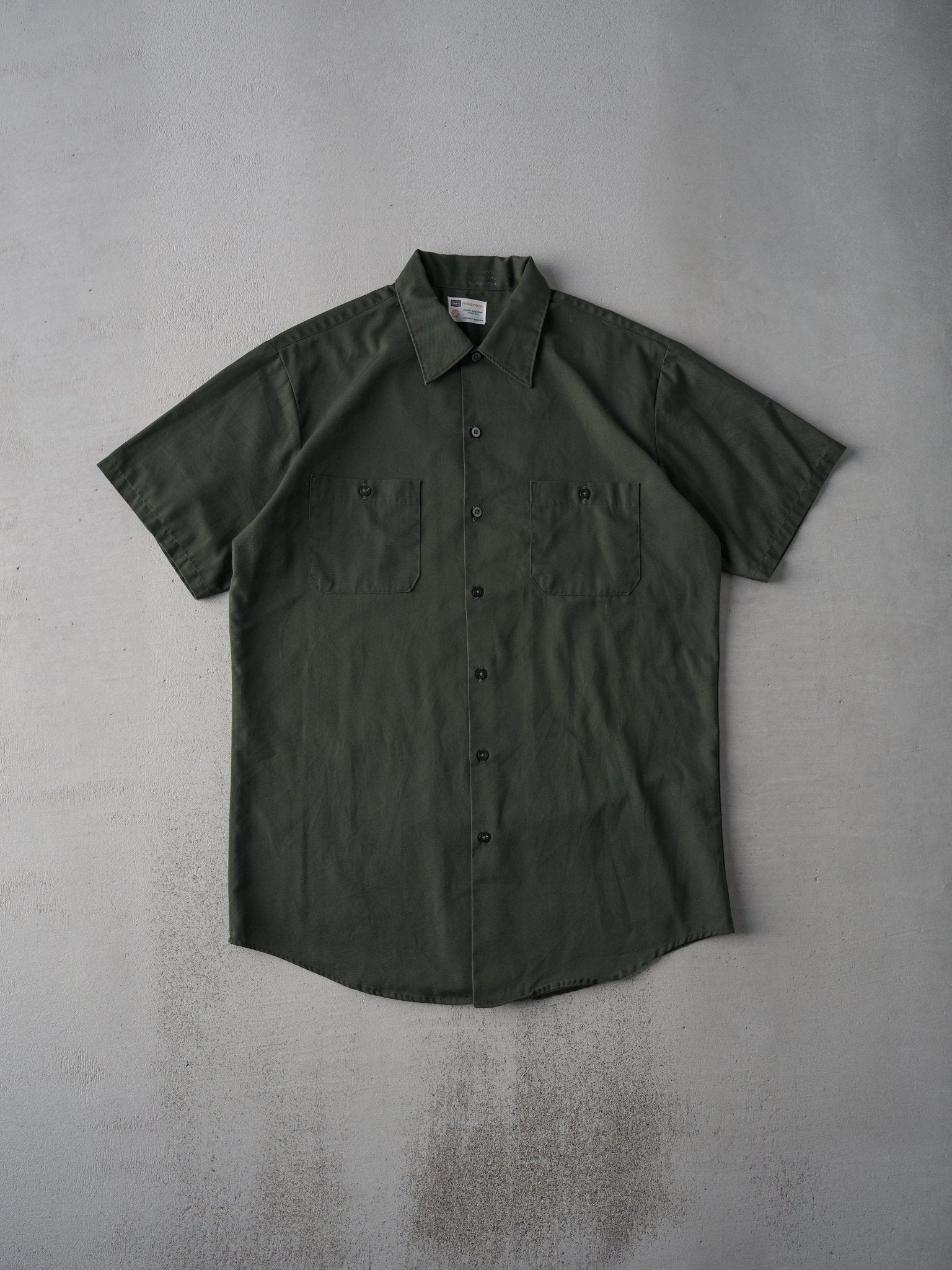 Vintage 70s Army Green Sears Tall Button Up Shirt (L)