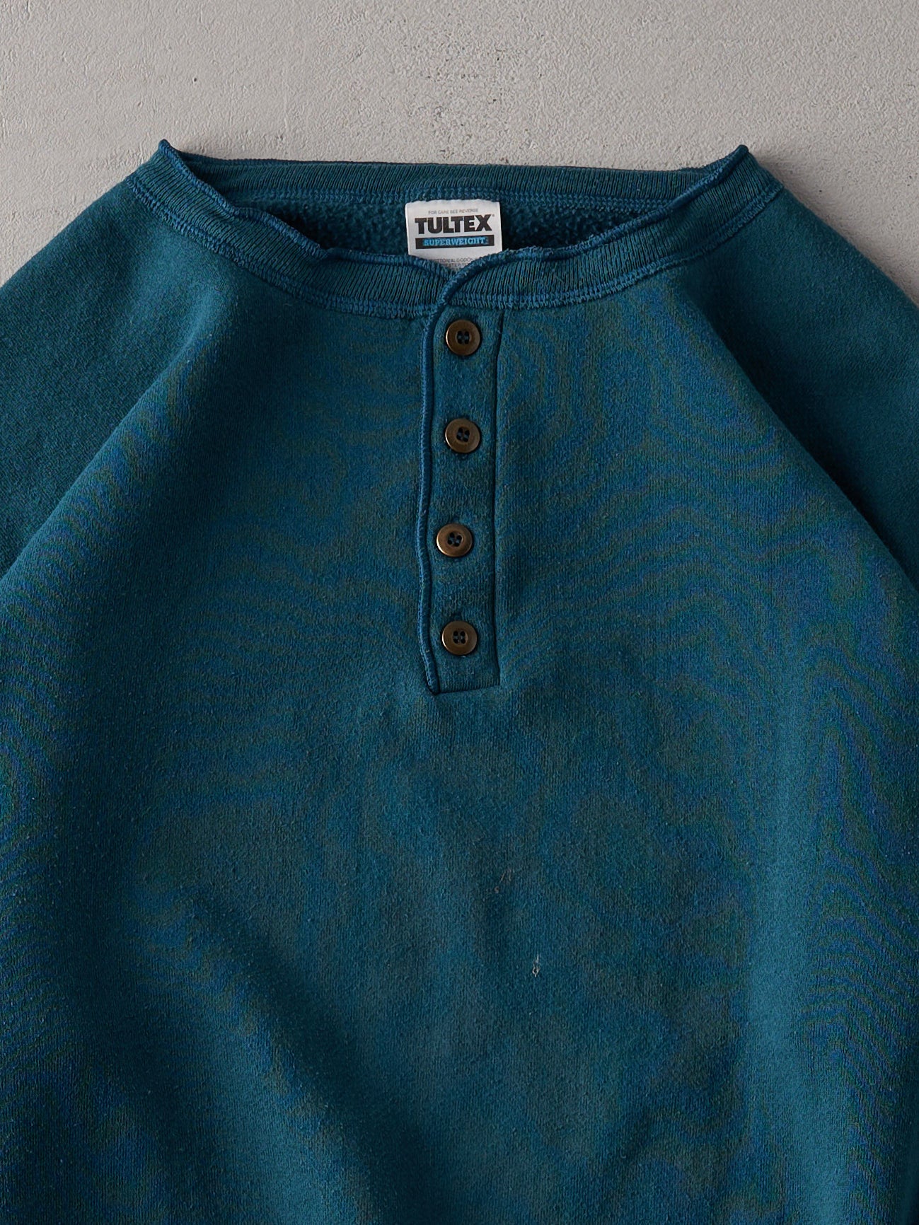 Vintage 90s Deep Teal Quarter Button Up Blank Crewneck (L)
