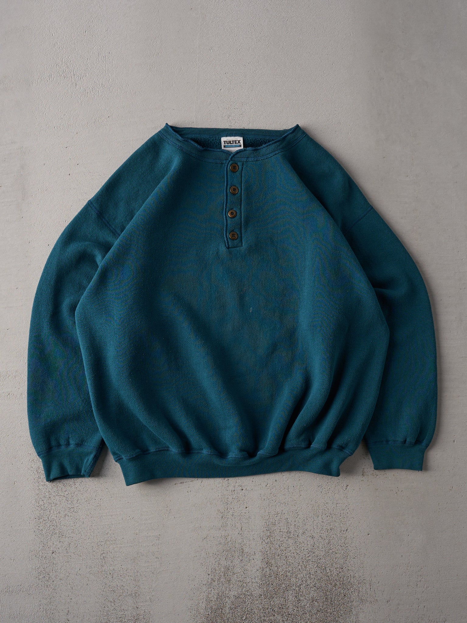 Vintage 90s Deep Teal Quarter Button Up Blank Crewneck (L)