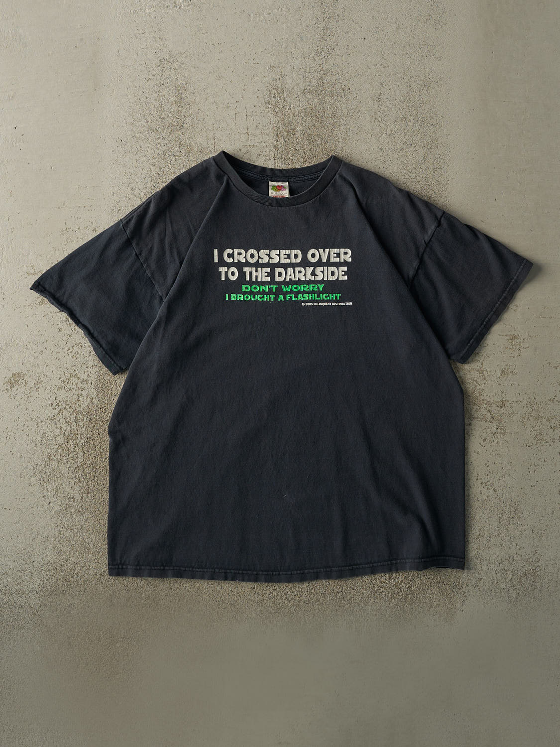 Vintage 05' Faded Black "Brought A Flashlight" Slogan Tee (XL/XXL)