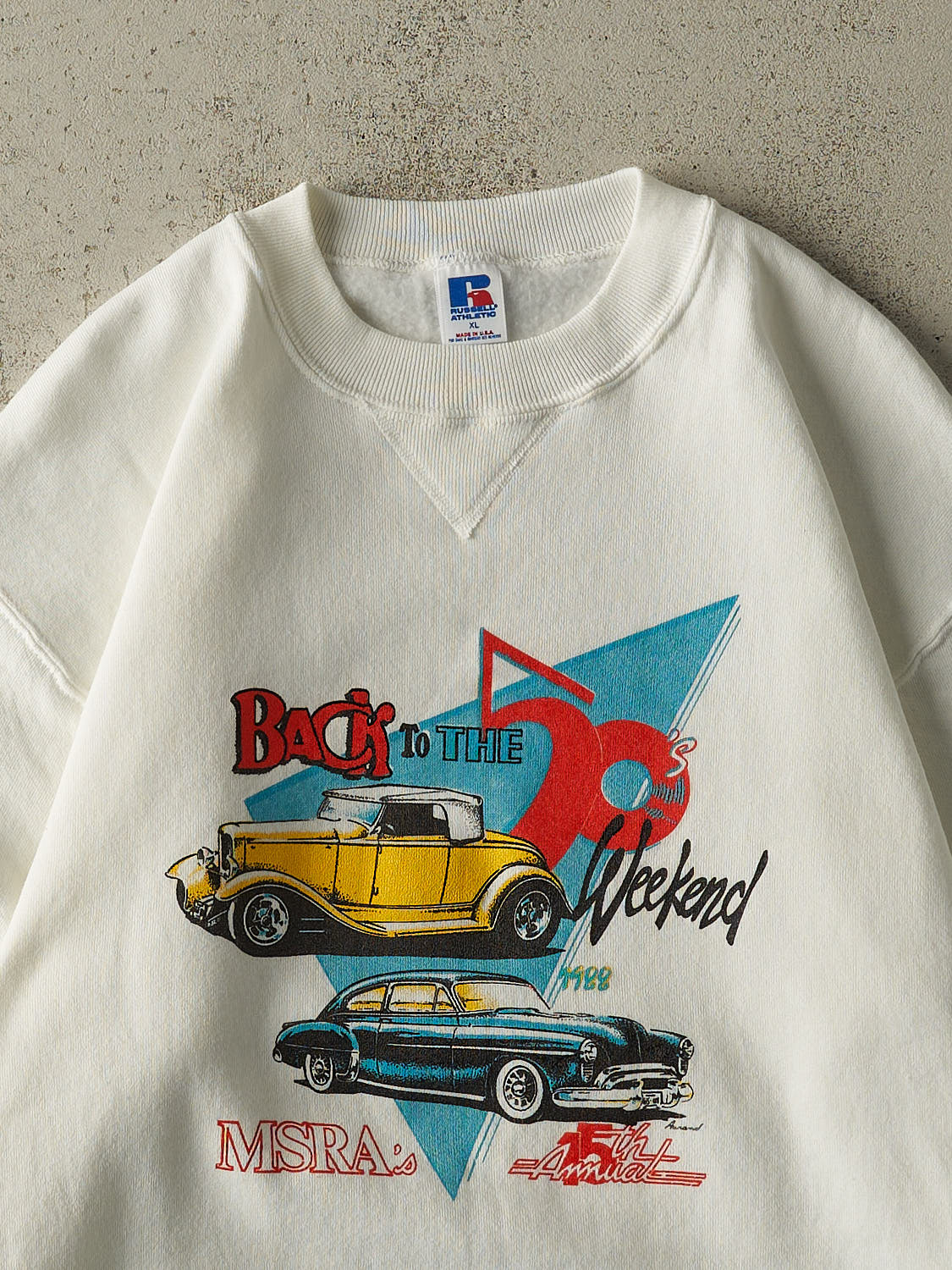 Vintage 88' White Back to the 50s Weekend Russell Athletic Car Crewneck (L/XL)