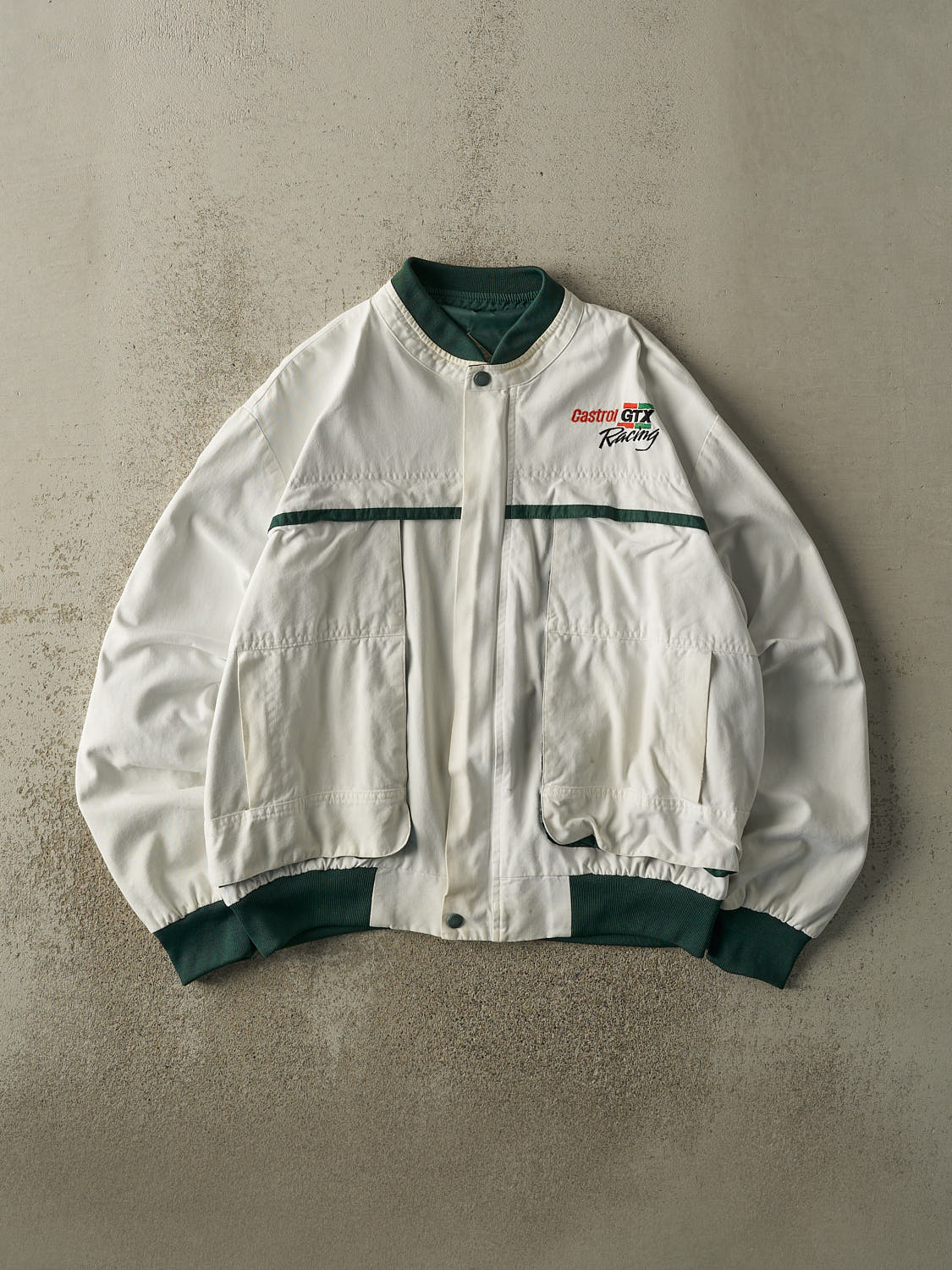 Vintage 80s White & Green Castrol GTX Racing Jacket (L/XL)