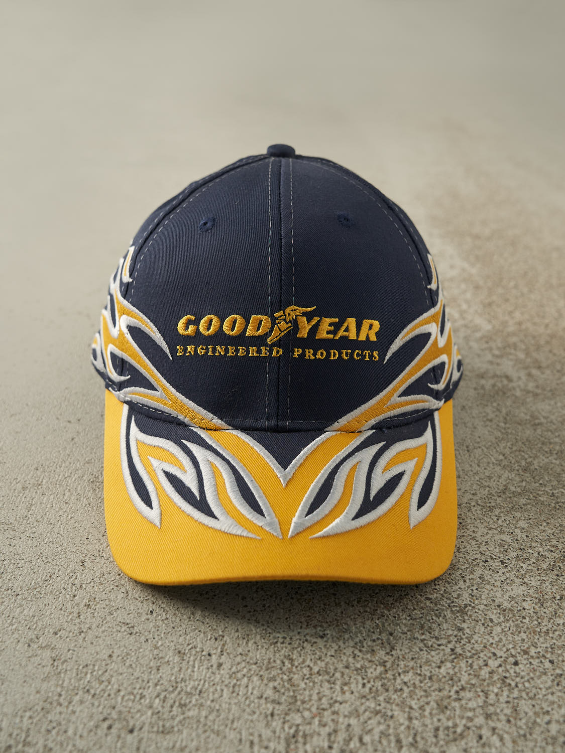 Vintage Y2K Navy Blue & Yellow Flames Nascar x Goodyear Racing Strapback
