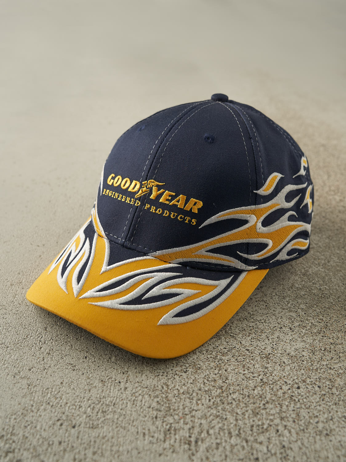 Vintage Y2K Navy Blue & Yellow Flames Nascar x Goodyear Racing Strapback