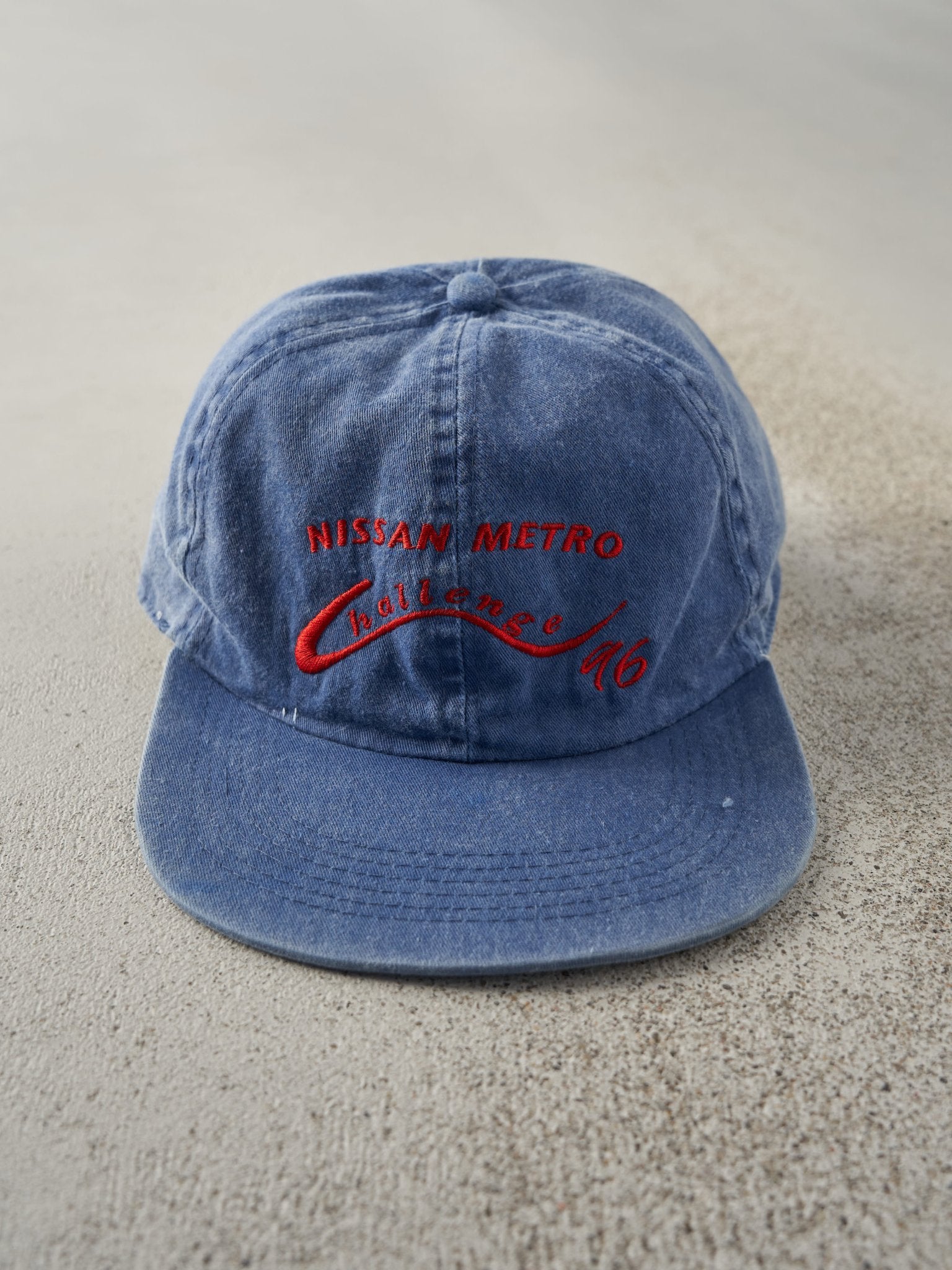 Vintage 96' Blue Nissan Metro Challenge Embroidered Leather Strapback