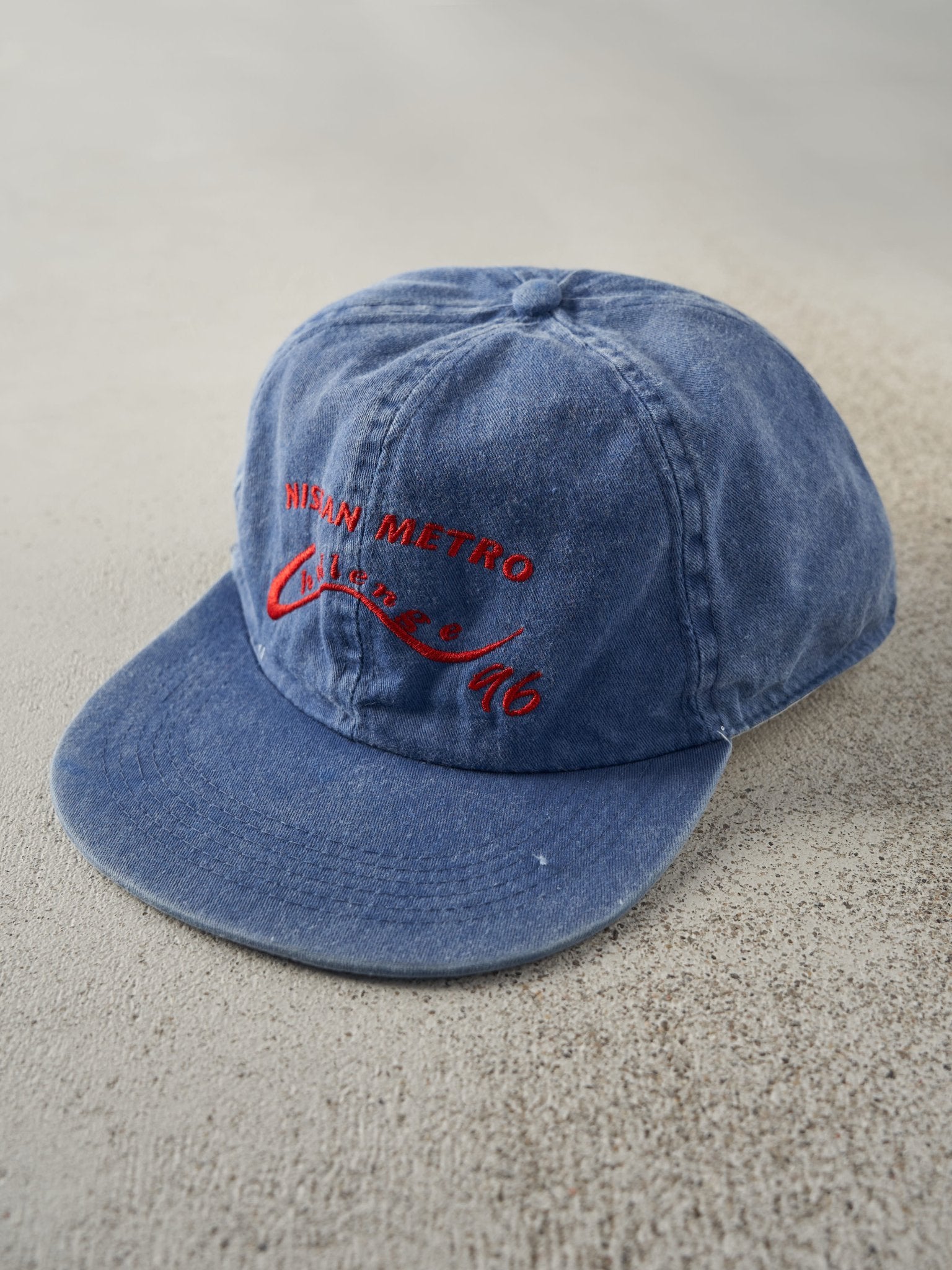Vintage 96' Blue Nissan Metro Challenge Embroidered Leather Strapback