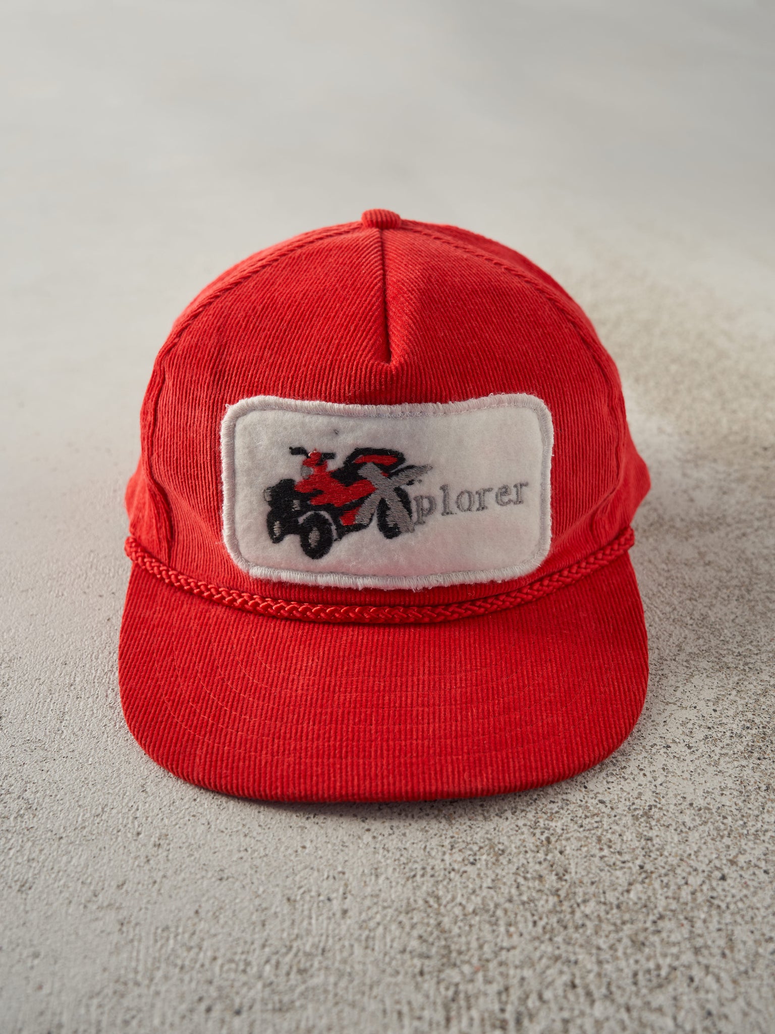 Vintage 80s Red Corduroy Xplorer Snapback Hat