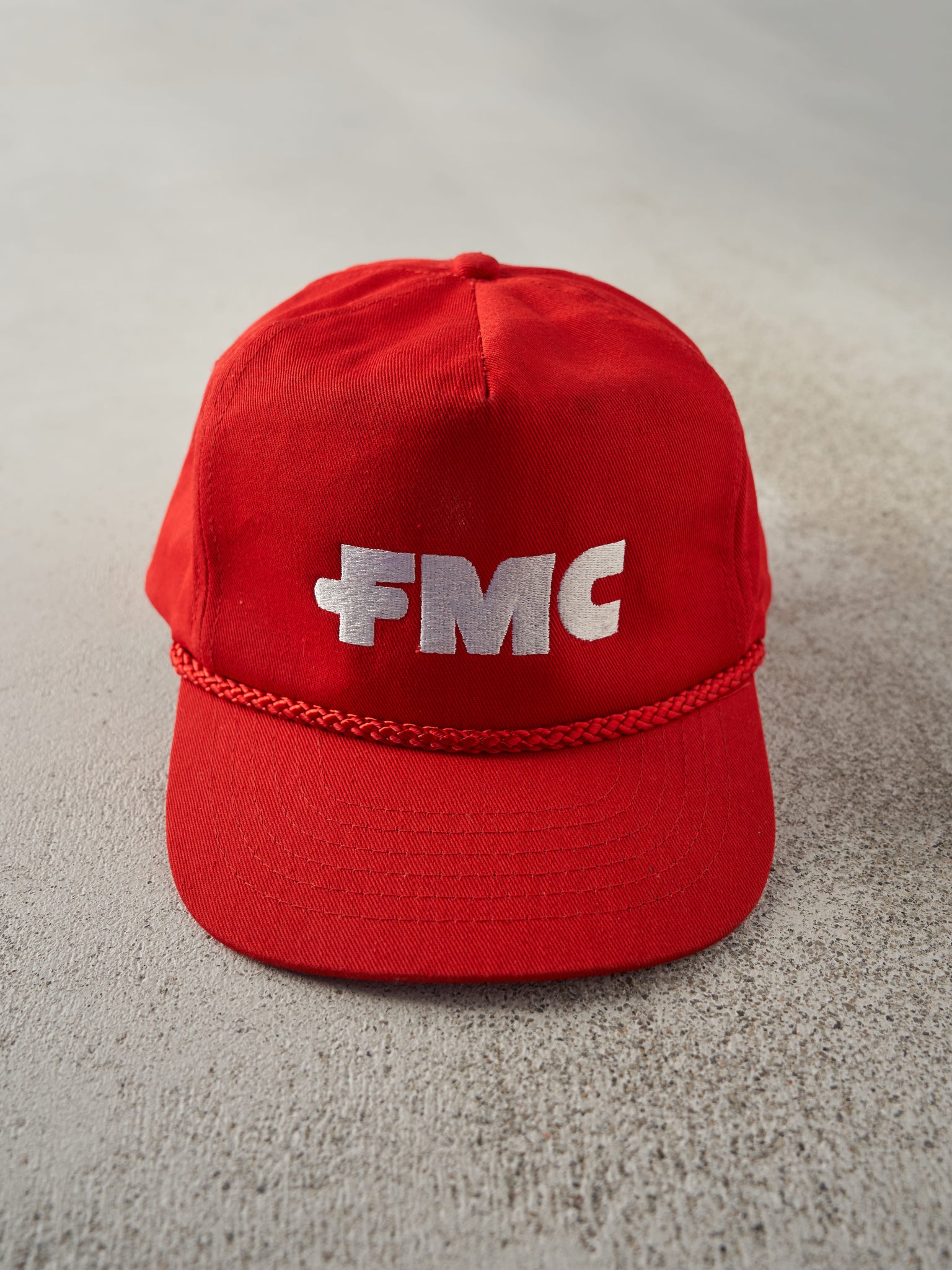 Vintage 80s Red Embroidered FMC Double Snap Snapback Hat