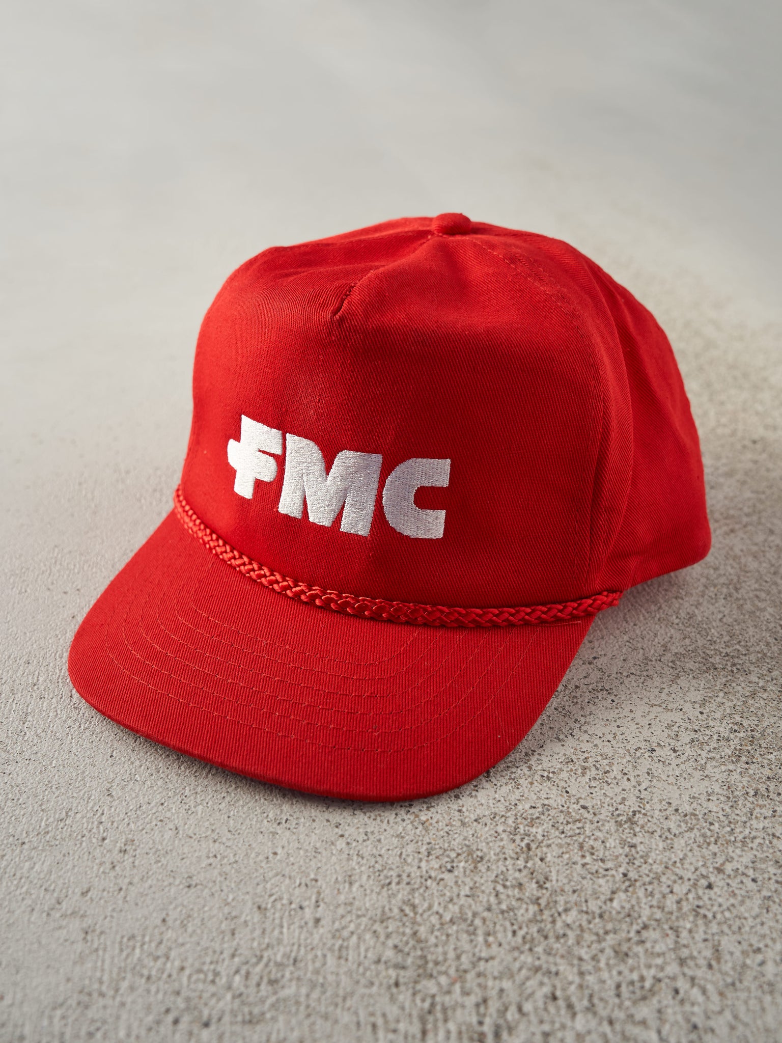 Vintage 80s Red Embroidered FMC Double Snap Snapback Hat