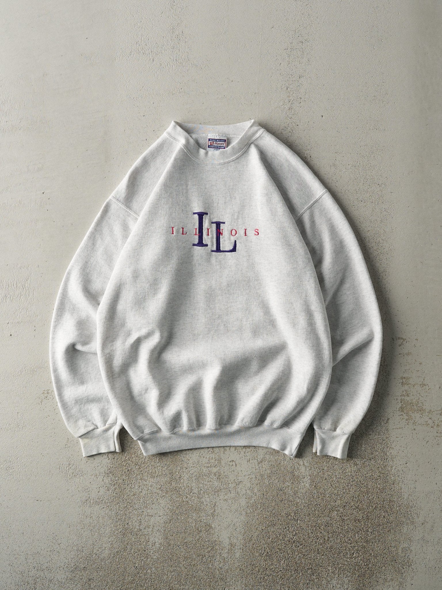 Vintage 90s Heather Grey Illinois Embroidered Crewneck (M)