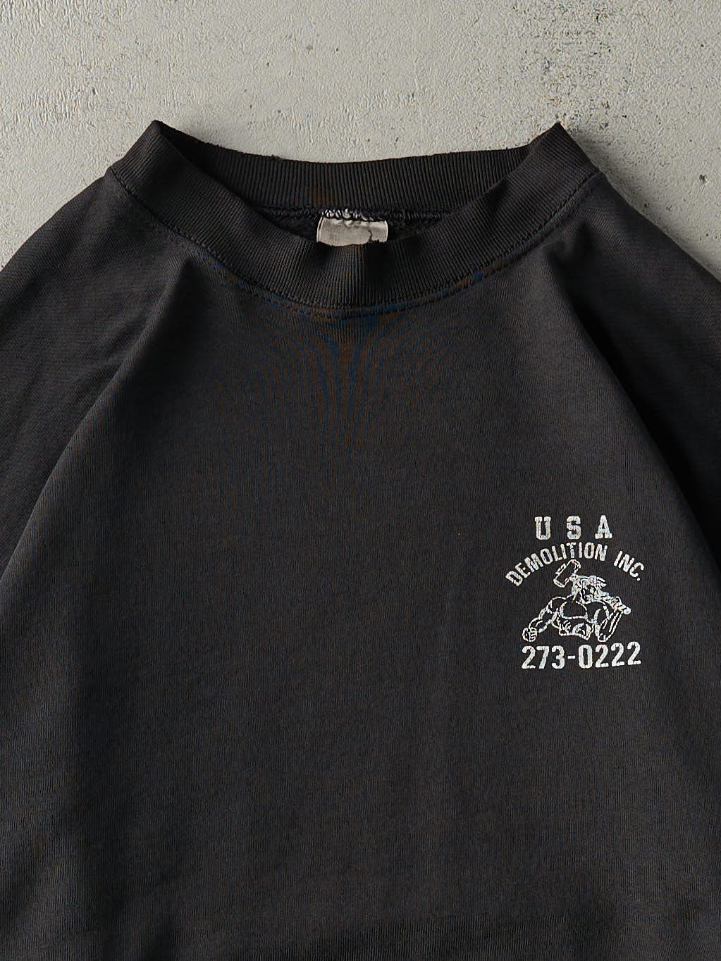 Vintage 90s Faded Black USA Demolition Inc Crewneck (L)