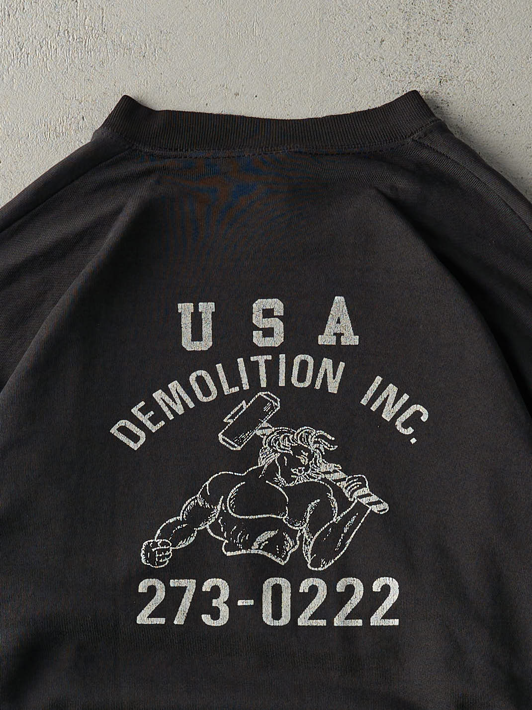 Vintage 90s Faded Black USA Demolition Inc Crewneck (L)