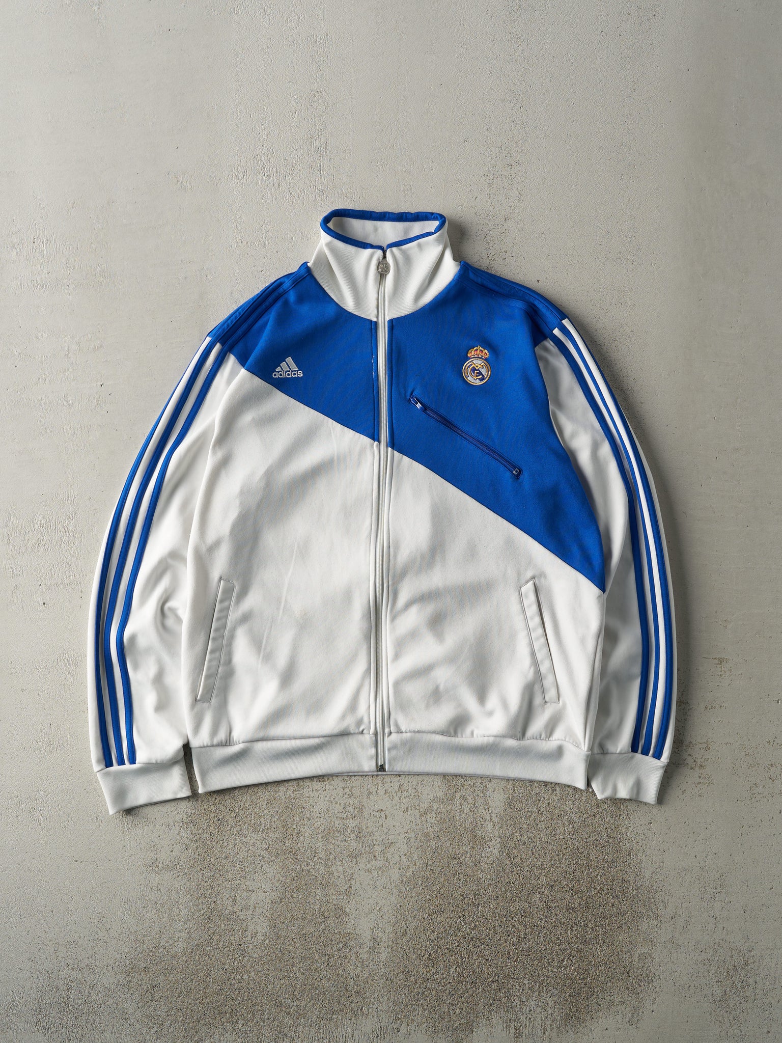 Vintage Y2K Blue & White Adidas x Real Madrid Soccer Club Jacket (M)