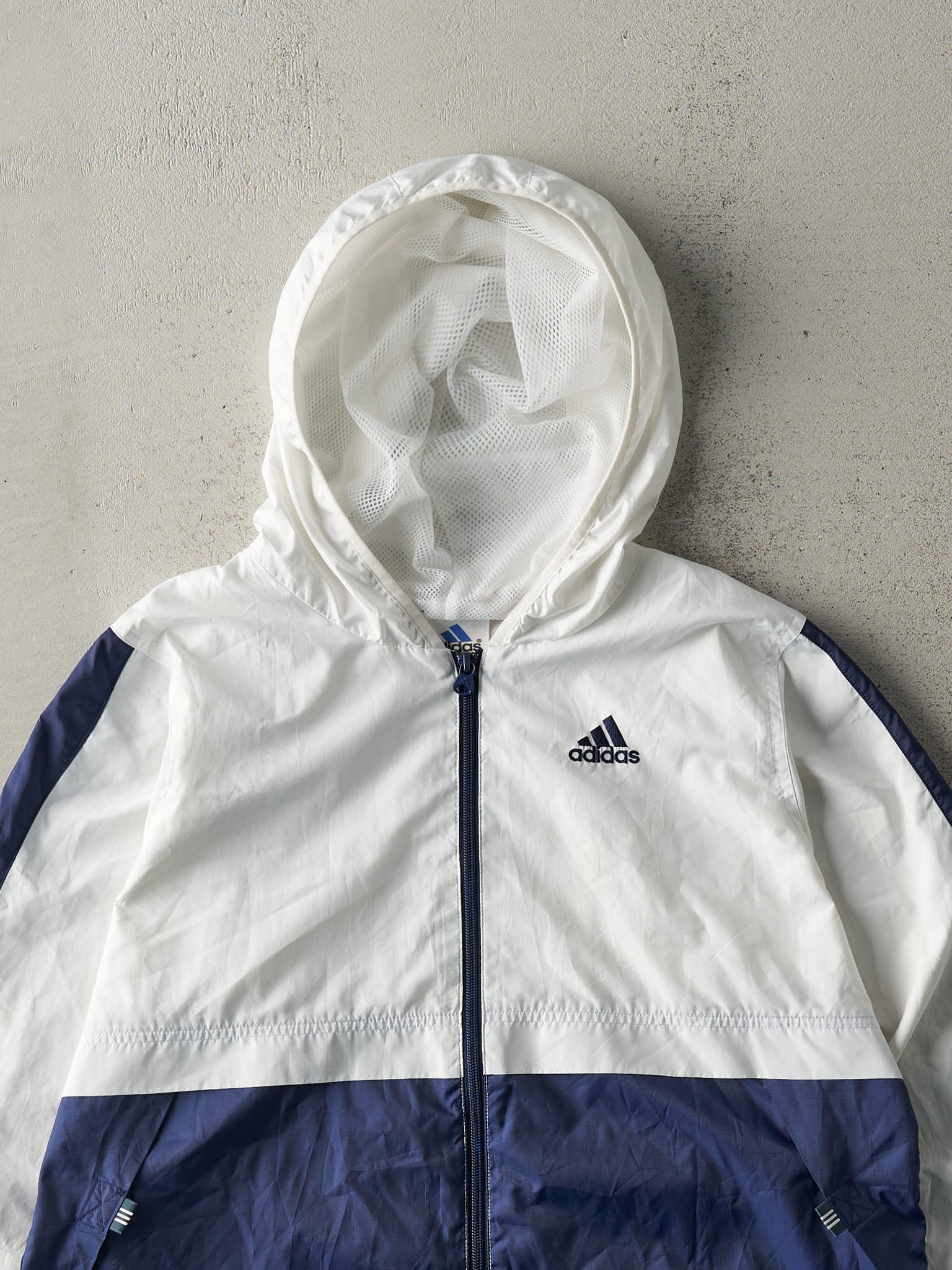 Vintage Y2K White, Navy & Green Adidas Zip Up Windbreaker (M)