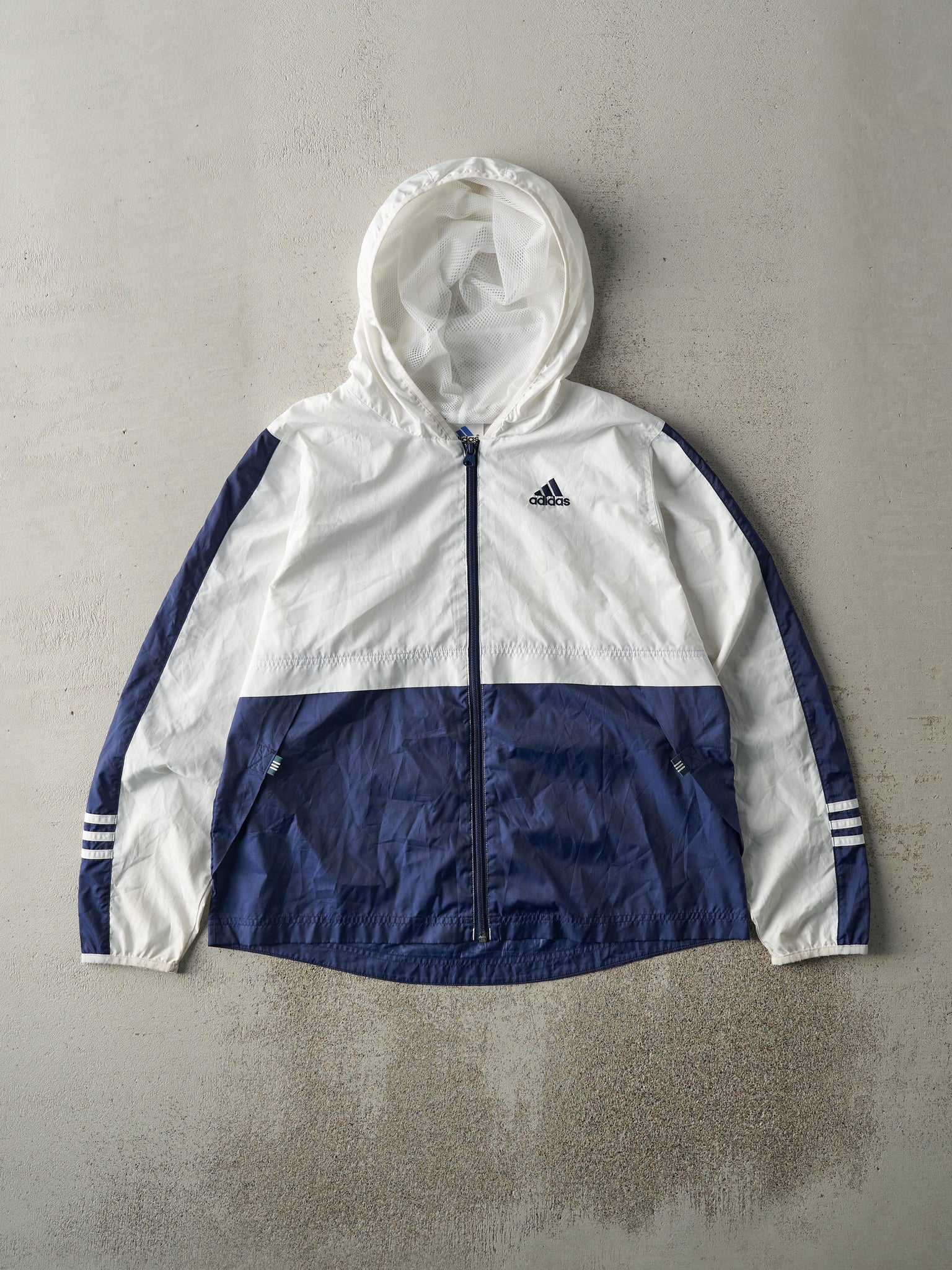 Vintage Y2K White, Navy & Green Adidas Zip Up Windbreaker (M)