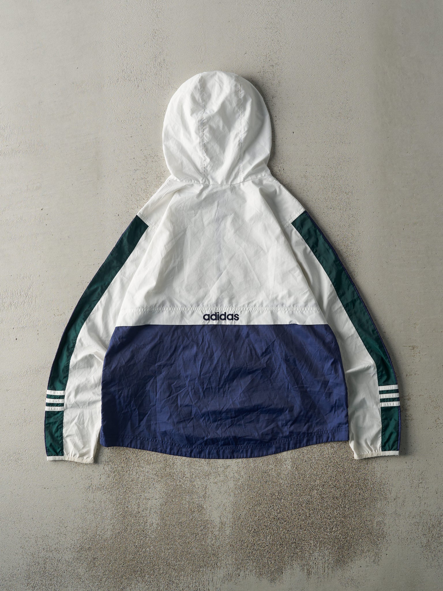 Vintage Y2K White, Navy & Green Adidas Zip Up Windbreaker (M)