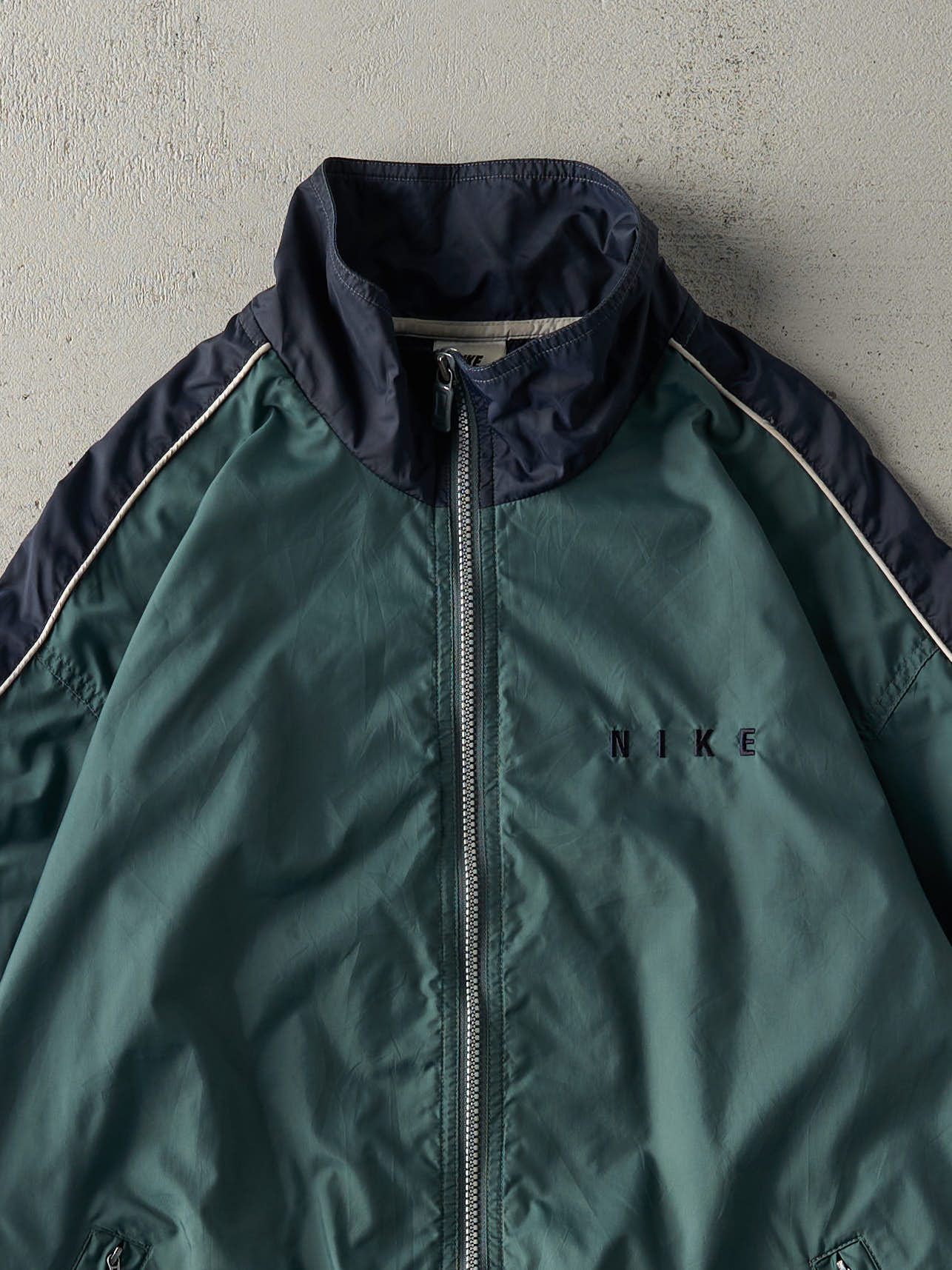 Vintage 90s Green & Navy Nike Zip Up Windbreaker Jacket (L)