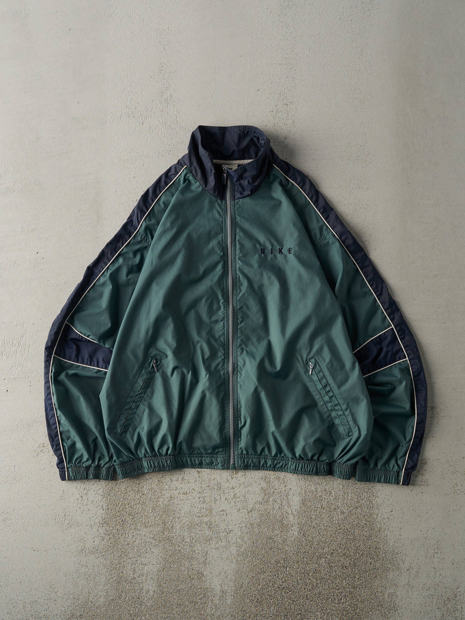 Vintage 90s Green & Navy Nike Zip Up Windbreaker Jacket (L)