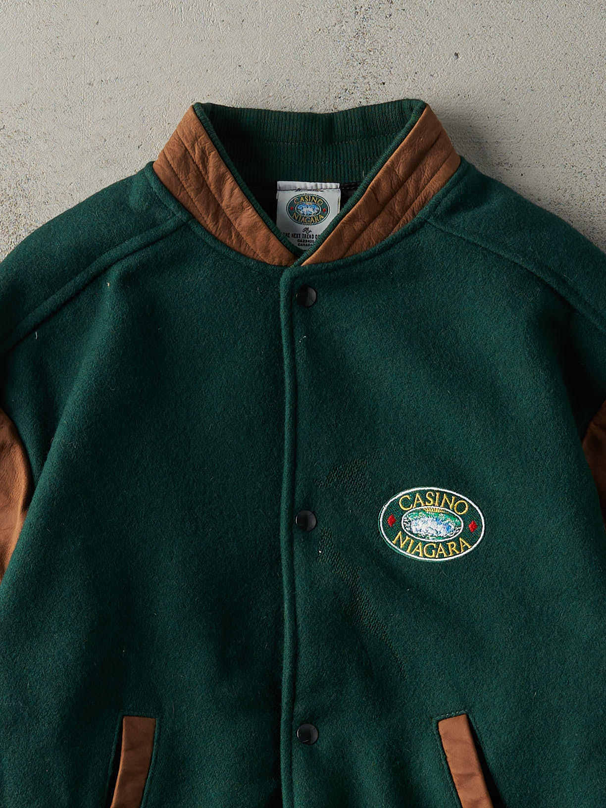 Vintage 90s Green & Brown Casino Niagara Varsity Bomber Jacket (M)