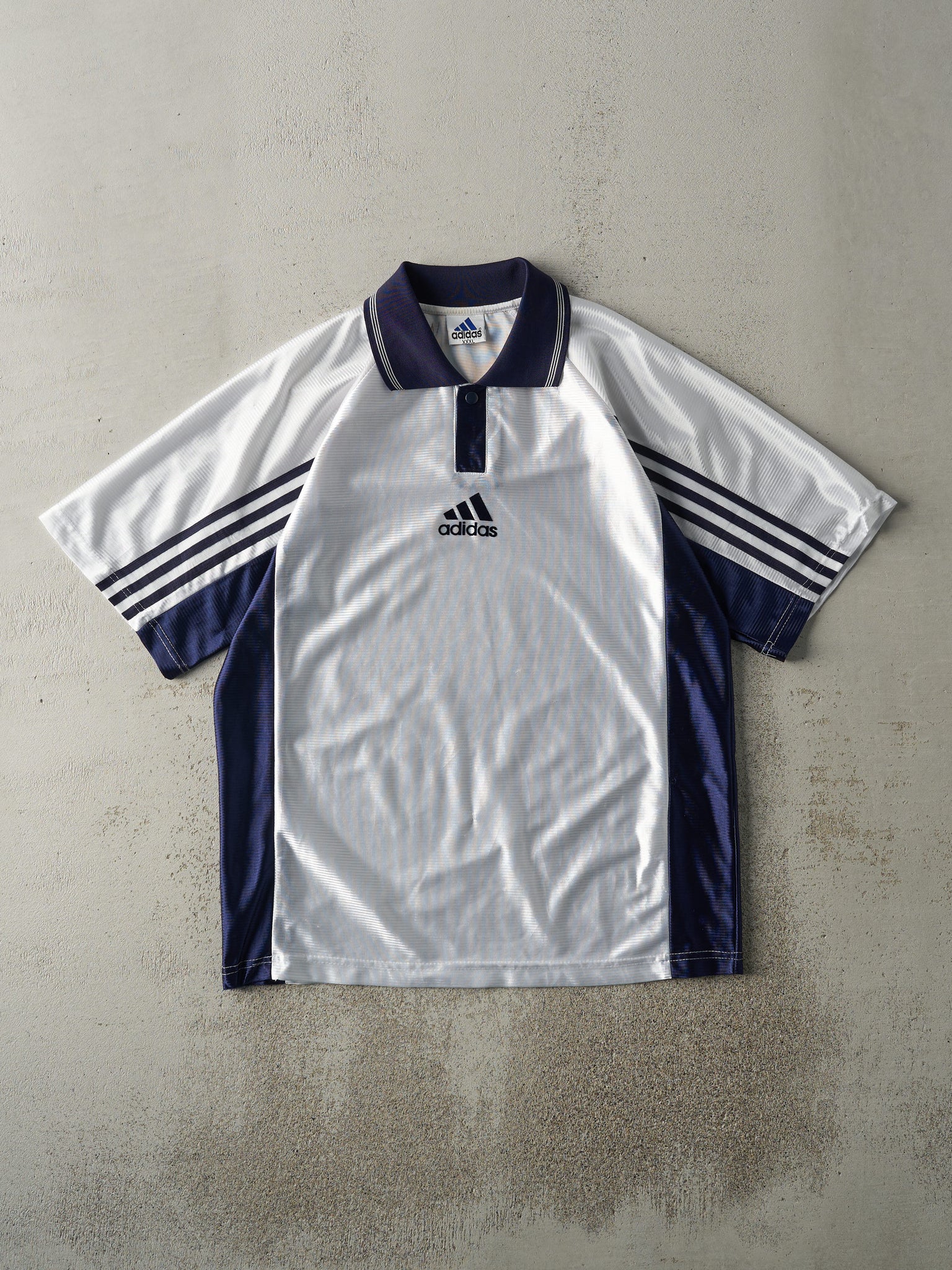 Vintage 90s White & Navy Adidas Soccer Jersey (L)