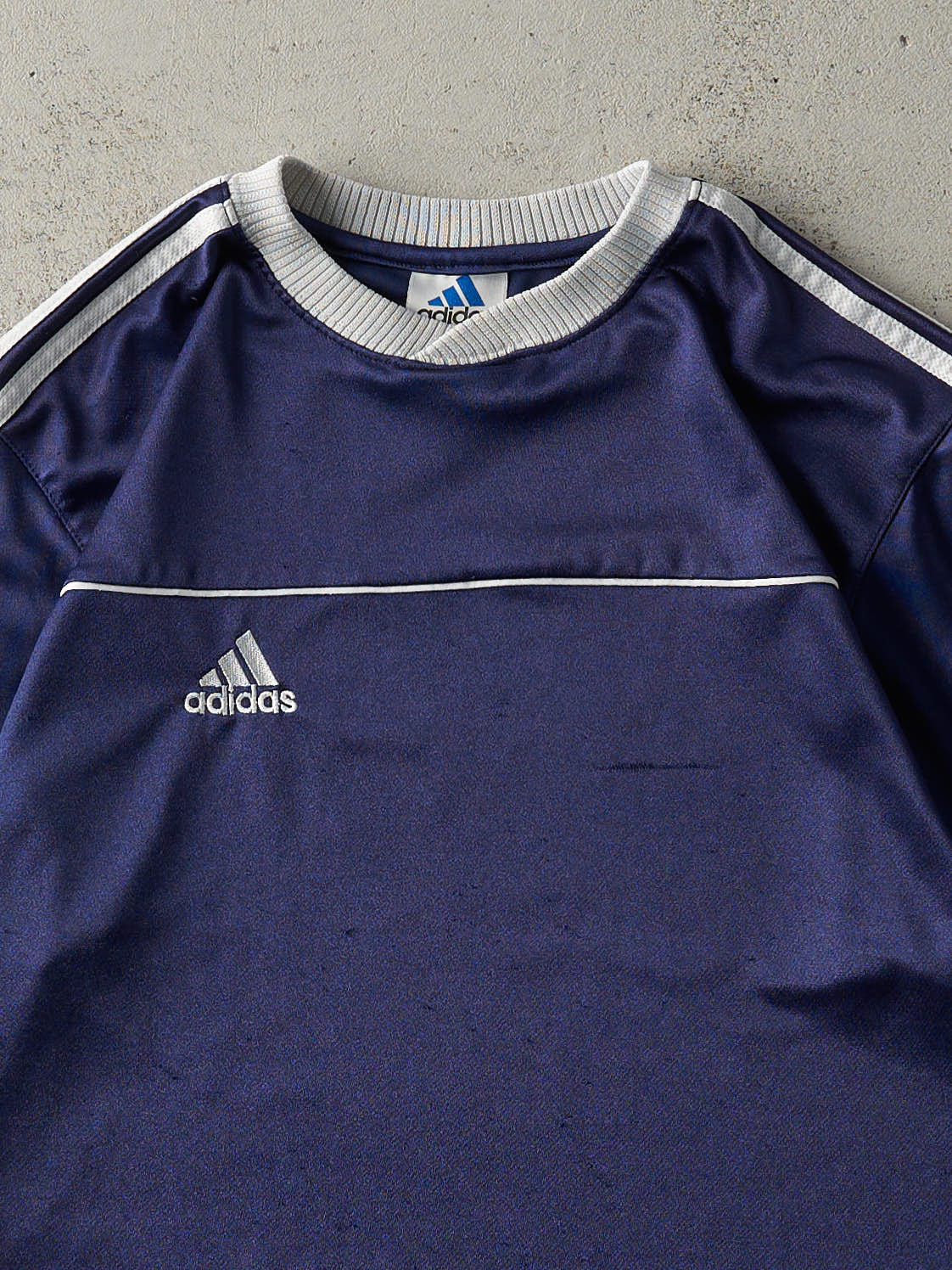 Vintage Y2K Navy Blue Embroidered Adidas Soccer Jersey (M)