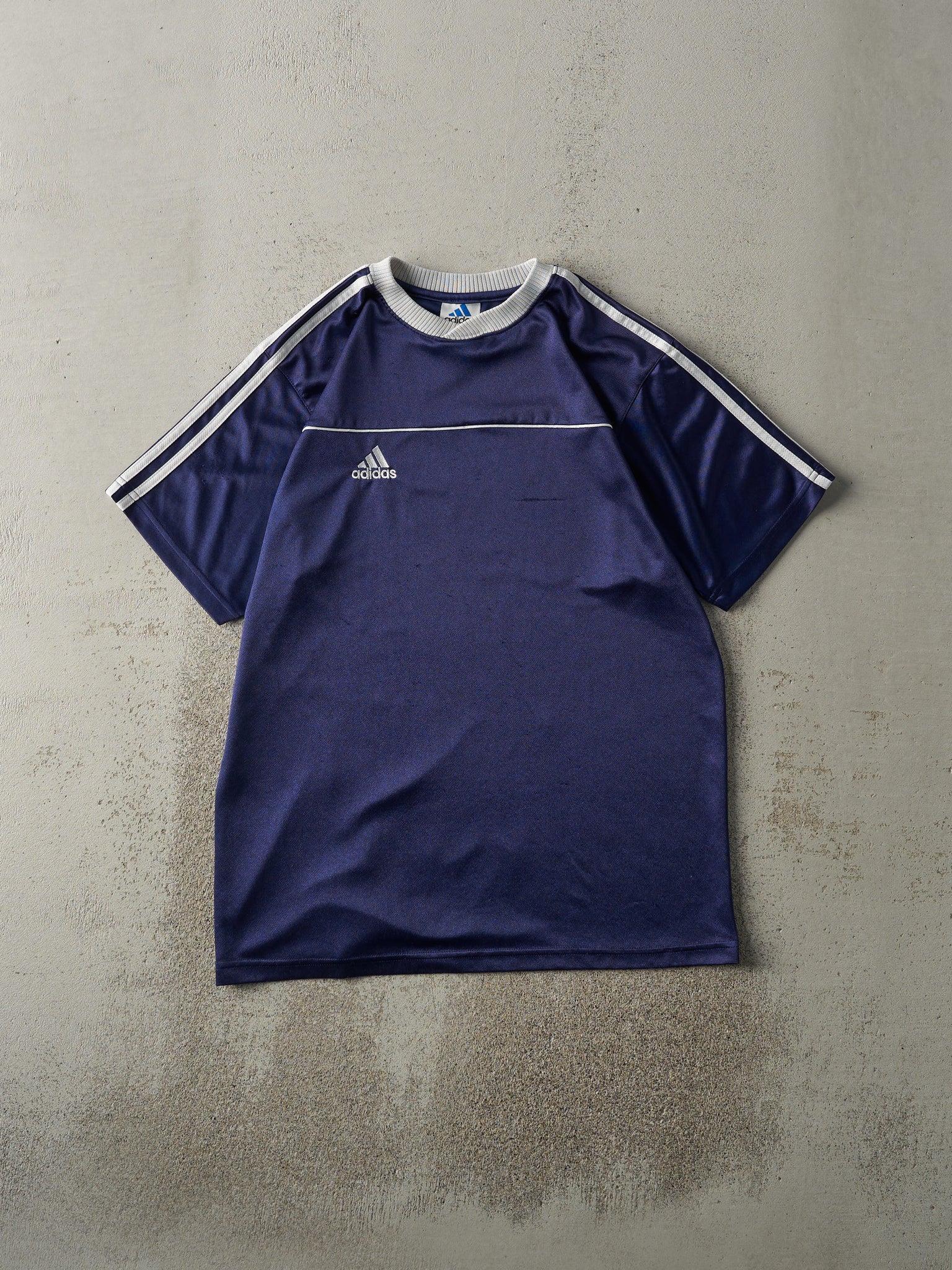 Vintage Y2K Navy Blue Embroidered Adidas Soccer Jersey (M)