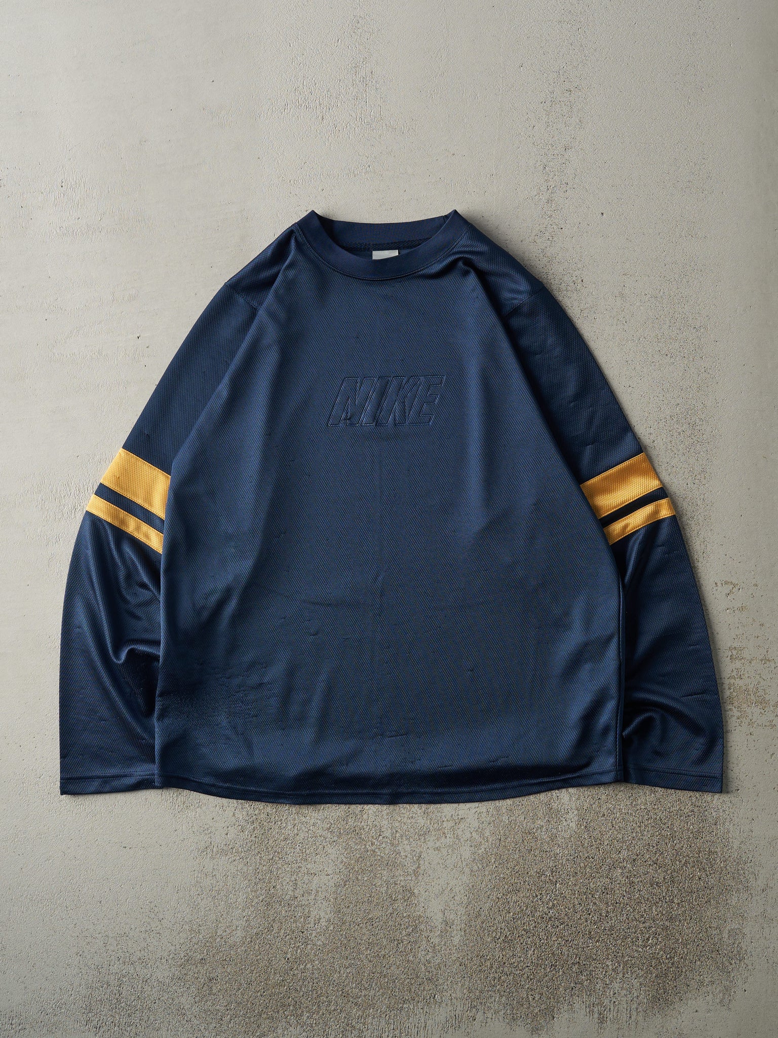 Vintage 90s Navy Blue & Yellow Nike Long Sleeve Jersey (L/XL)