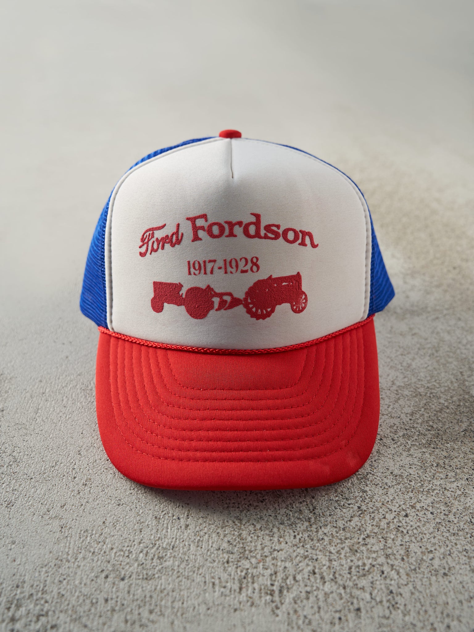 Vintage 80s Blue, Red and White Ford Fordson Foam Trucker Hat