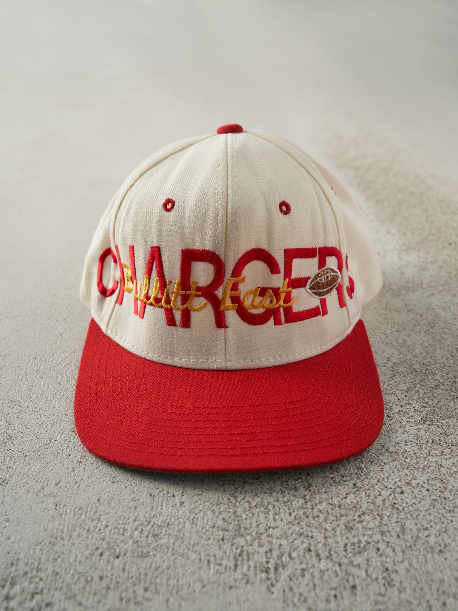 Vintage 90s Beige & Red Embroidered Chargers Football Snapback