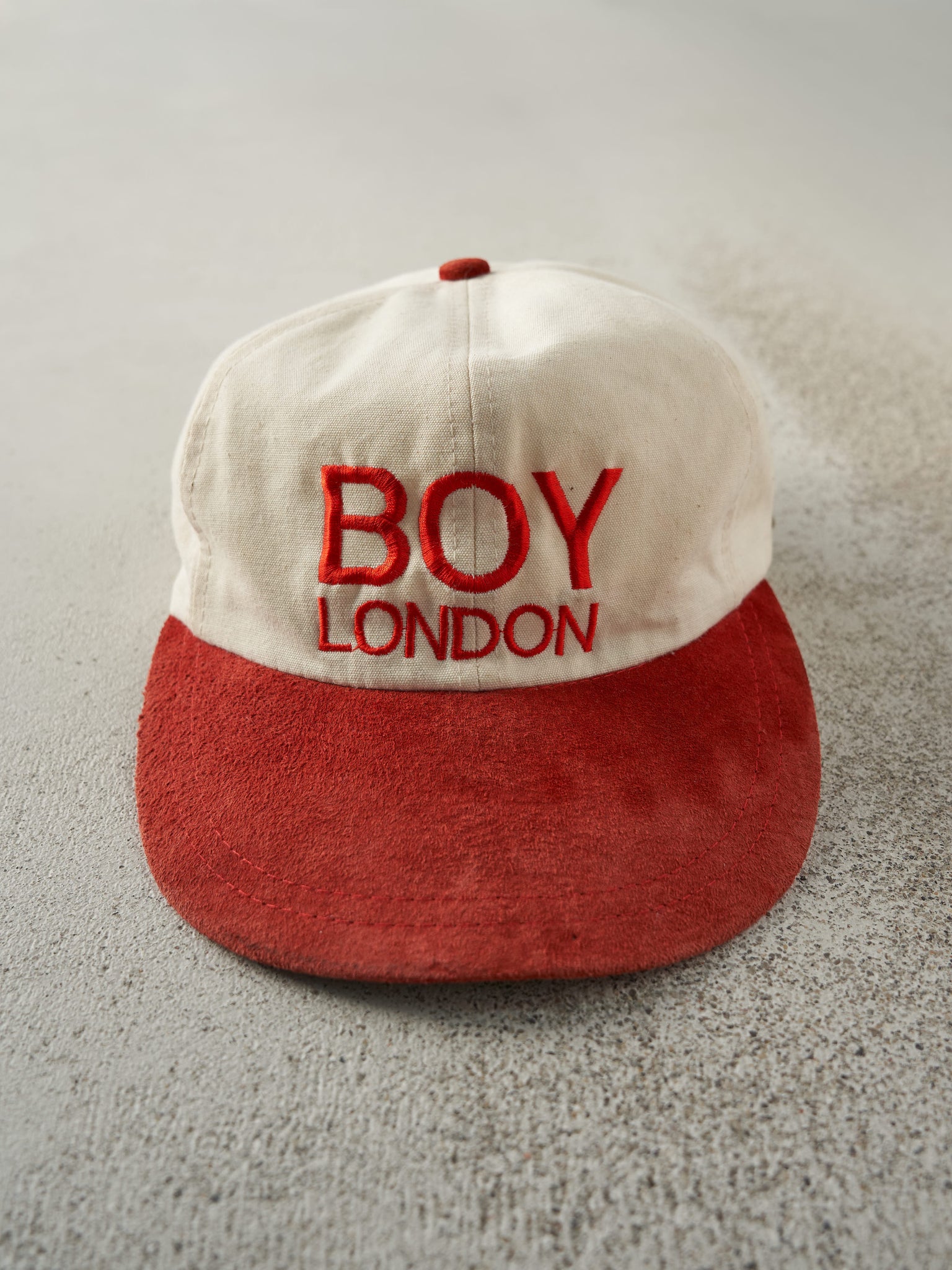 Vintage 90s Beige & Red Boy London Two Tone Embroidered Leather Strap Back