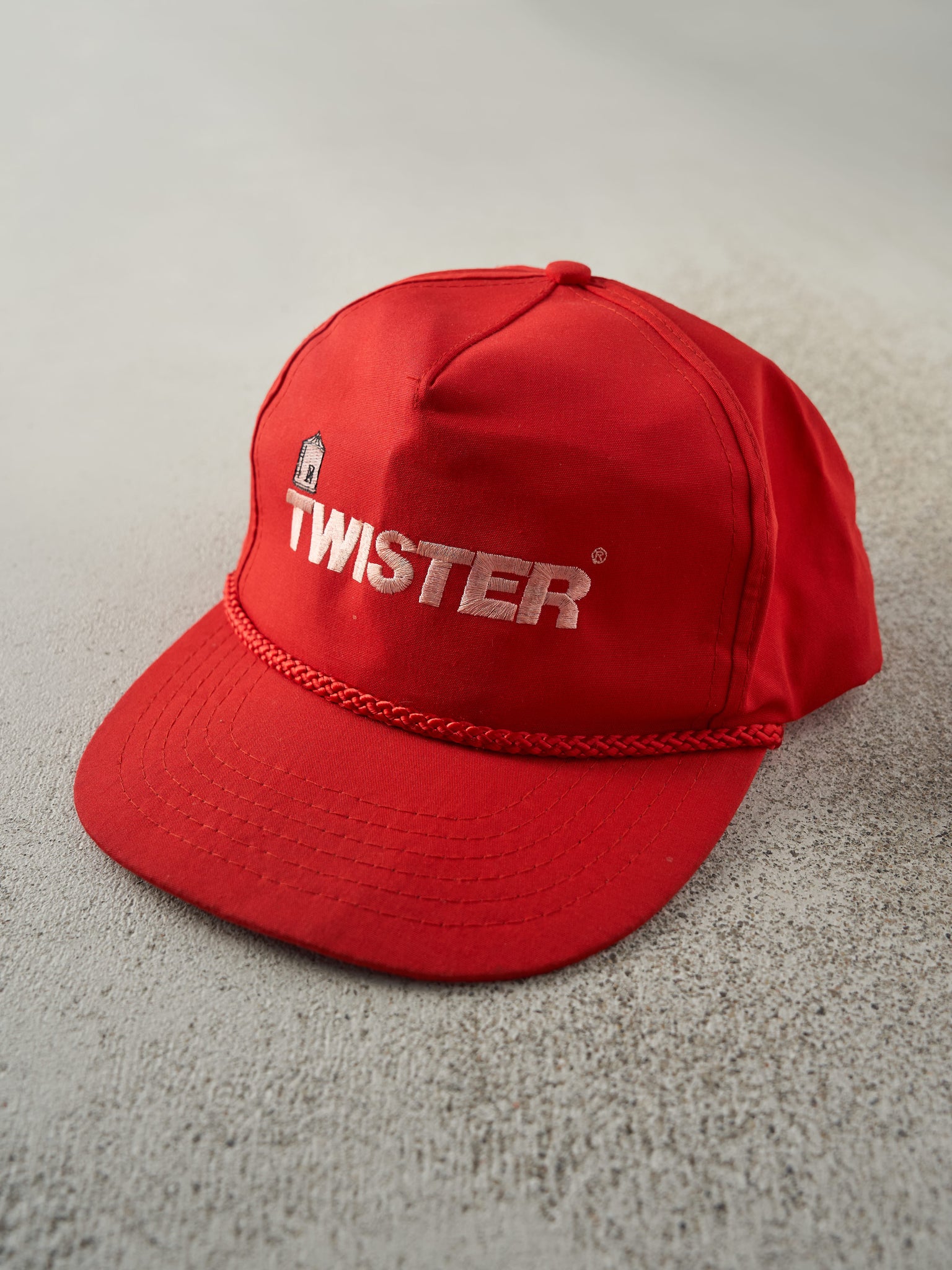 Vintage 90s Red Embroidered Twister Movie Snapback Hat