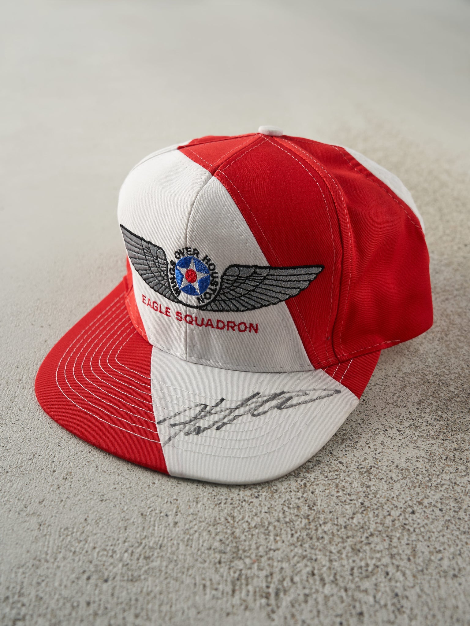 Vintage 90s Red & White Signed Wings Over Houston Strap Back