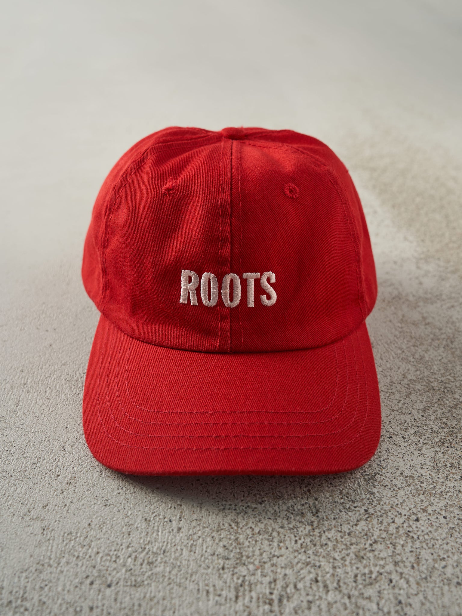 Vintage Y2K Red Embroidered Roots Strap Back Hat