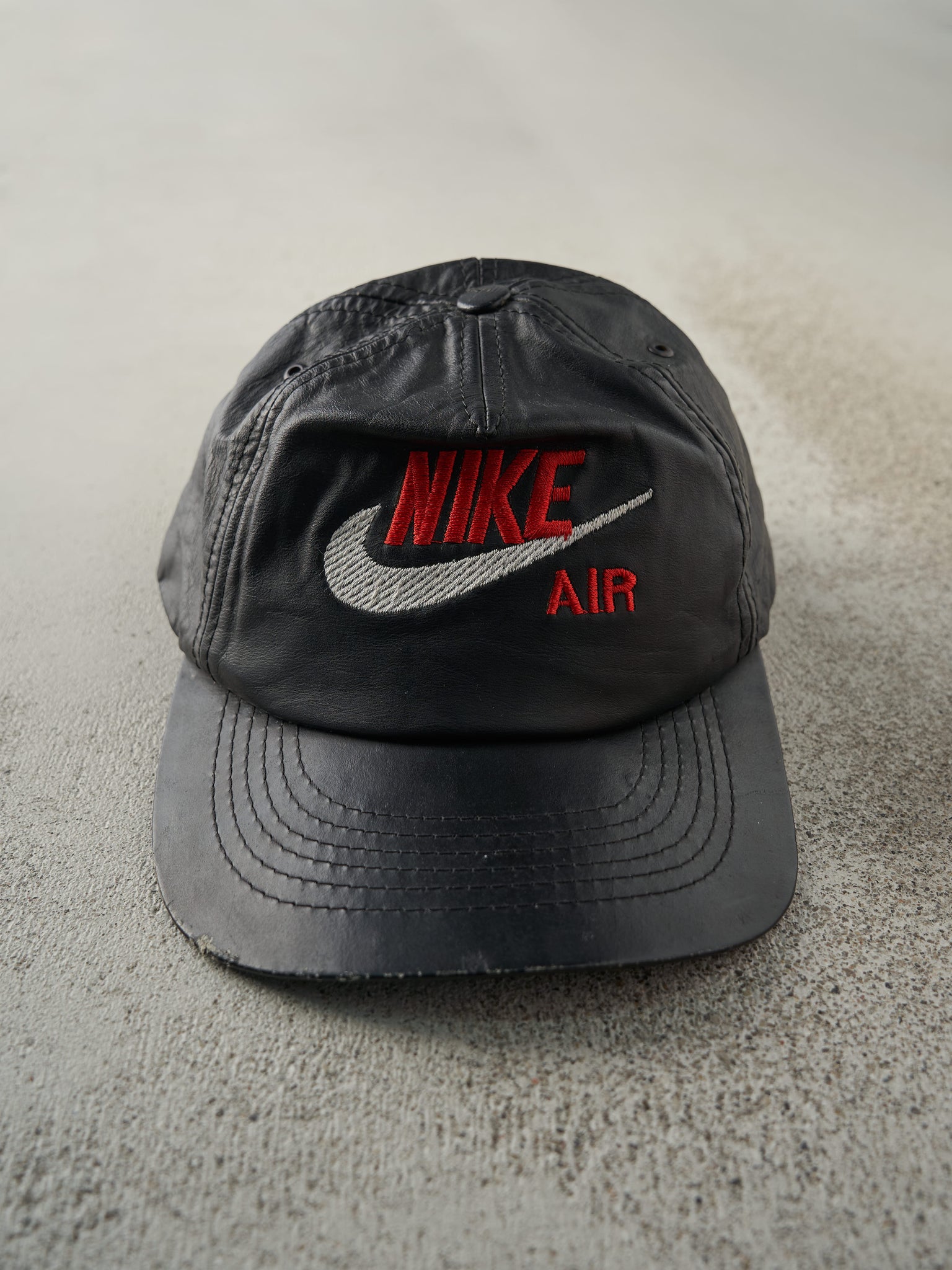 Vintage 90s Black Leather Embroidered Nike Air Bootleg Hat