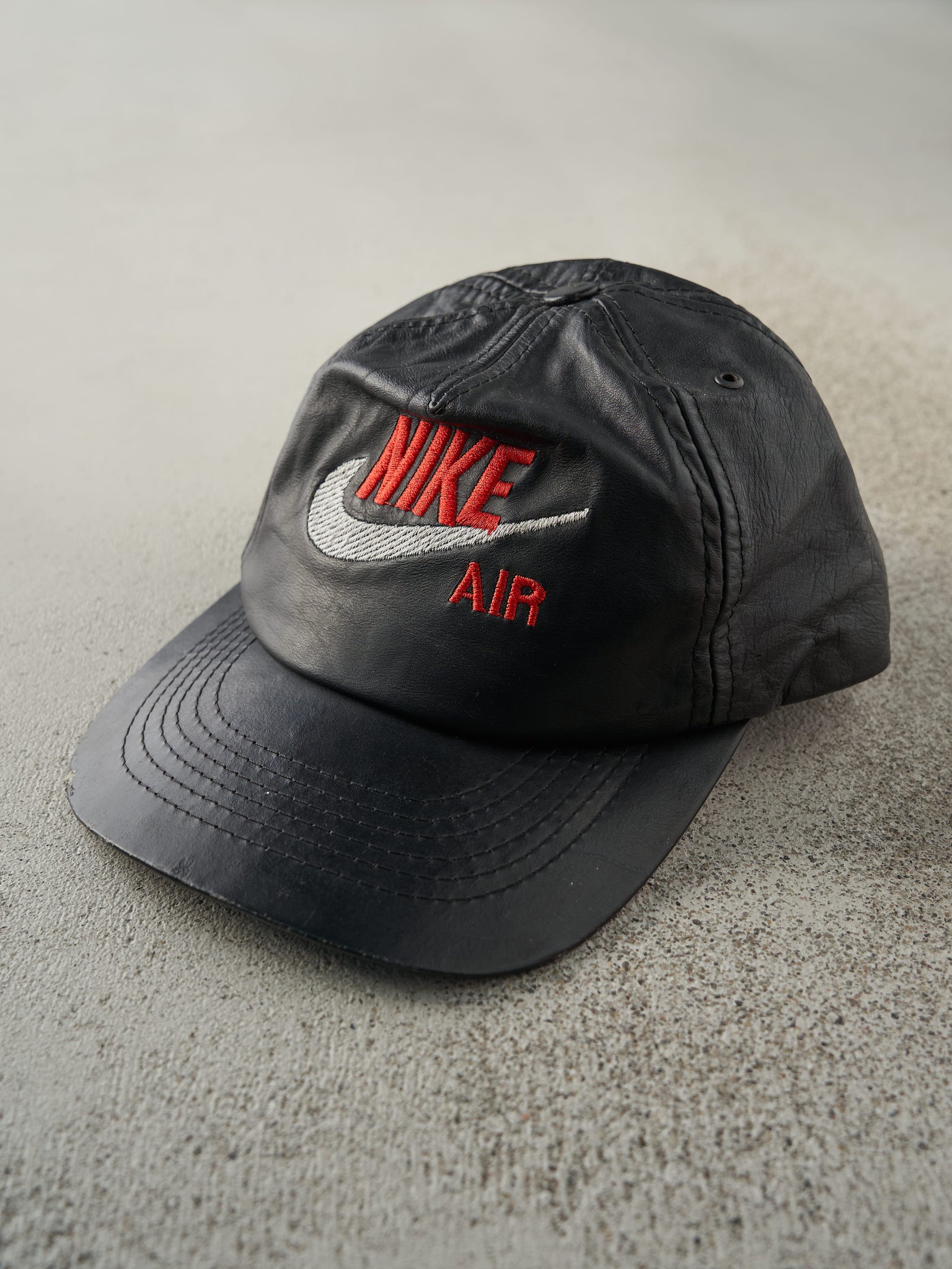 Vintage 90s Black Leather Embroidered Nike Air Bootleg Hat