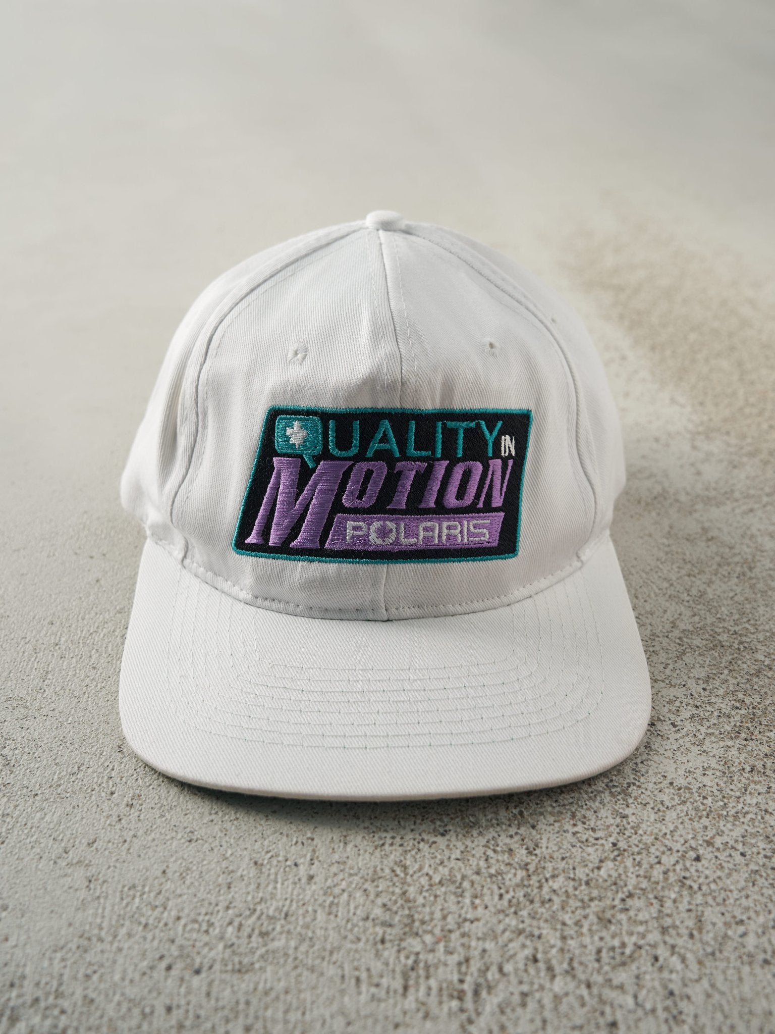 Vintage 90s White Polaris Quality in Motion Snapback Hat