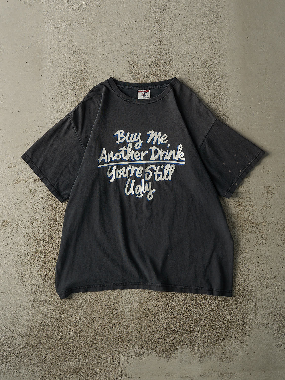 Vintage 90s Sun Faded Black "Buy Me Another Drink" Slogan Tee (L/XL)