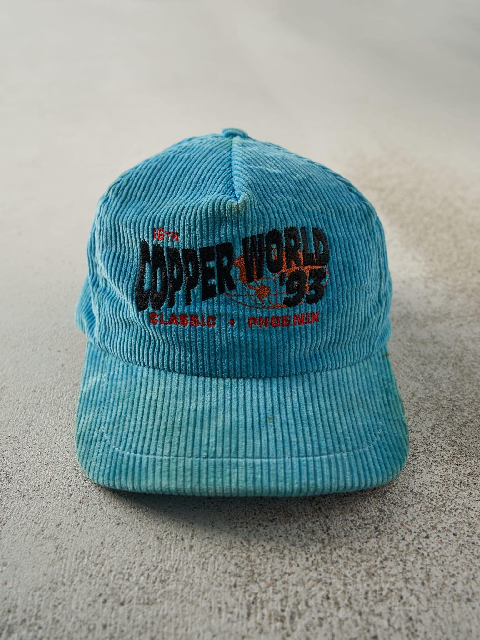 Vintage 93' Blue Copper World Classic Corduroy Leather Strap Back